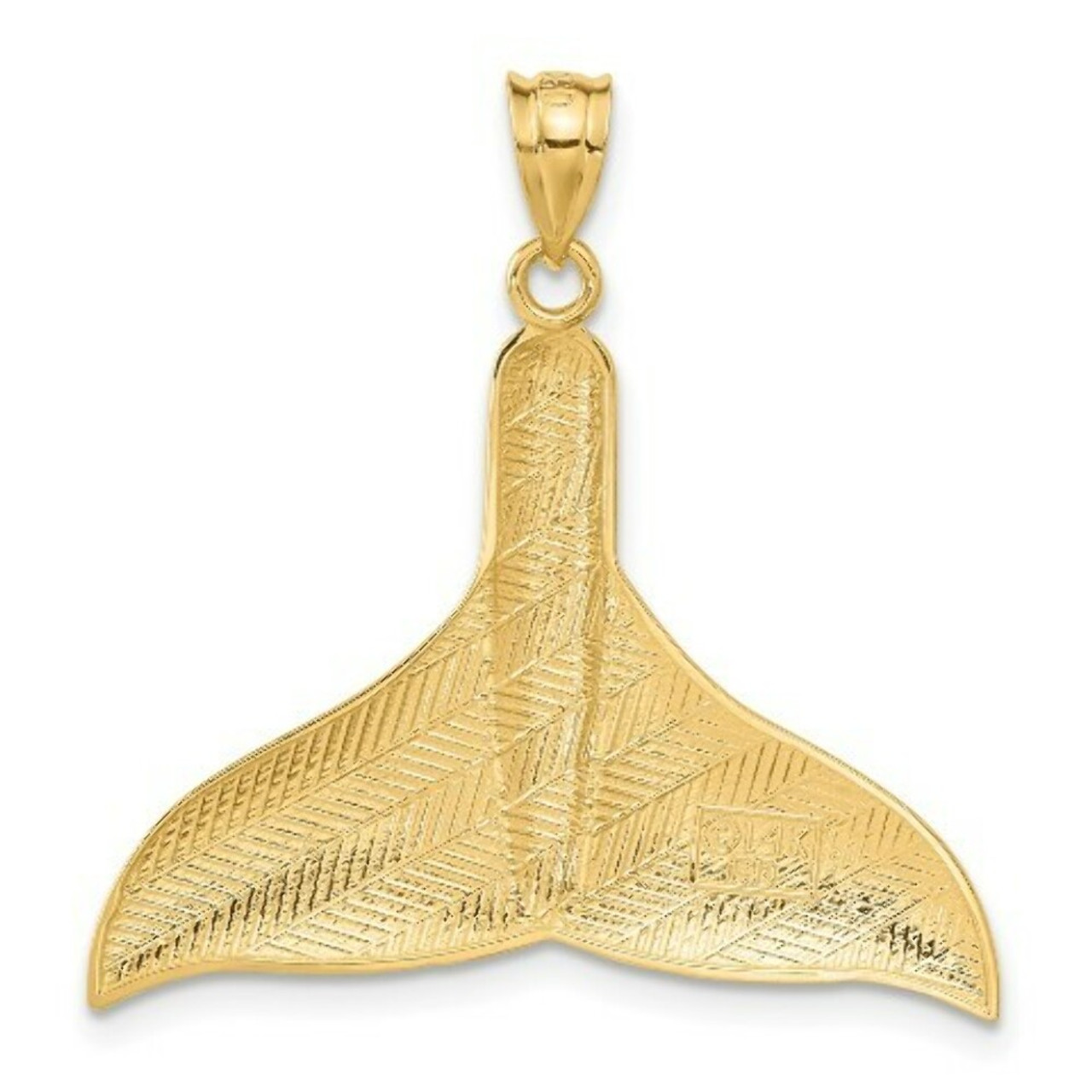 14K Yellow Gold Solid Polished Large Whale Tail Pendant - (A83-316)
