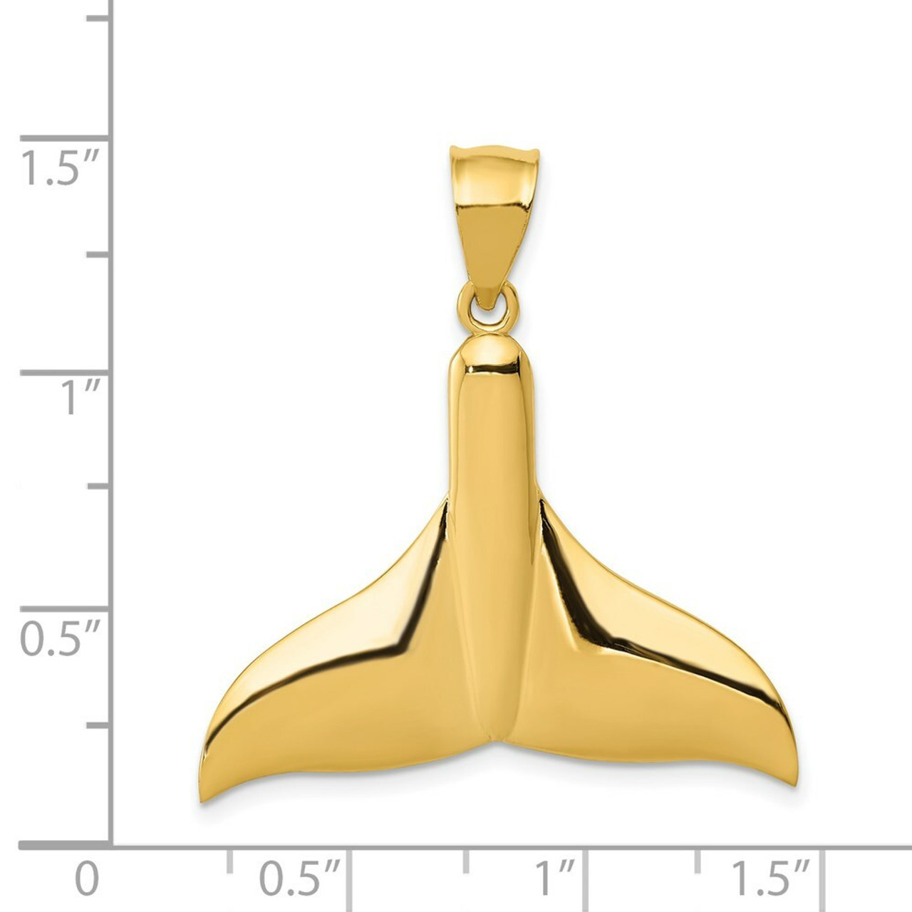 14K Yellow Gold Solid Polished Large Whale Tail Pendant - (A83-316)