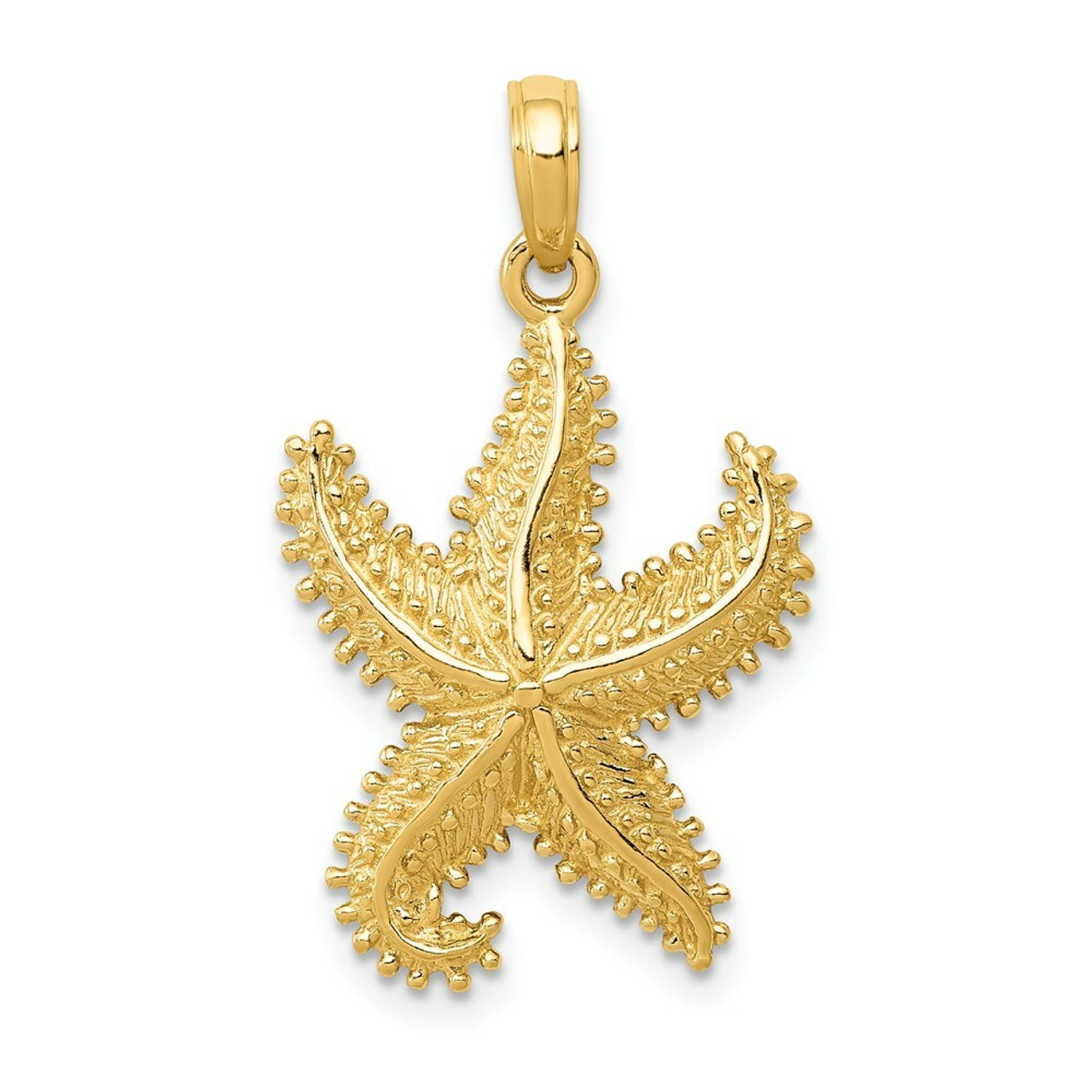 14K Yellow Gold Polished Open-Backed Starfish Pendant - (A83-490)