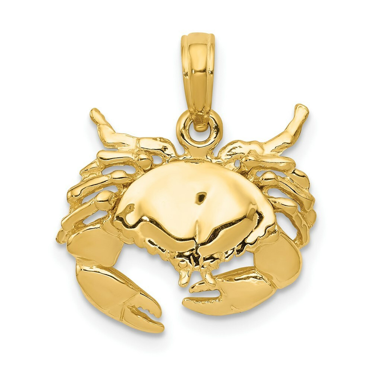 14K Yellow Gold Polished Open-Backed Crab Pendant - (A83-527)