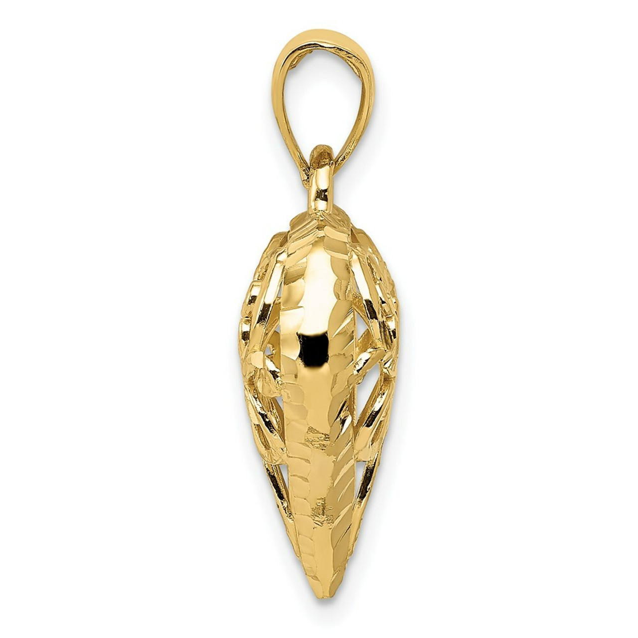 14K Yellow Gold Diamond-cut Open Filgree Fleur-de-lis Heart Pendant - (A84-584)