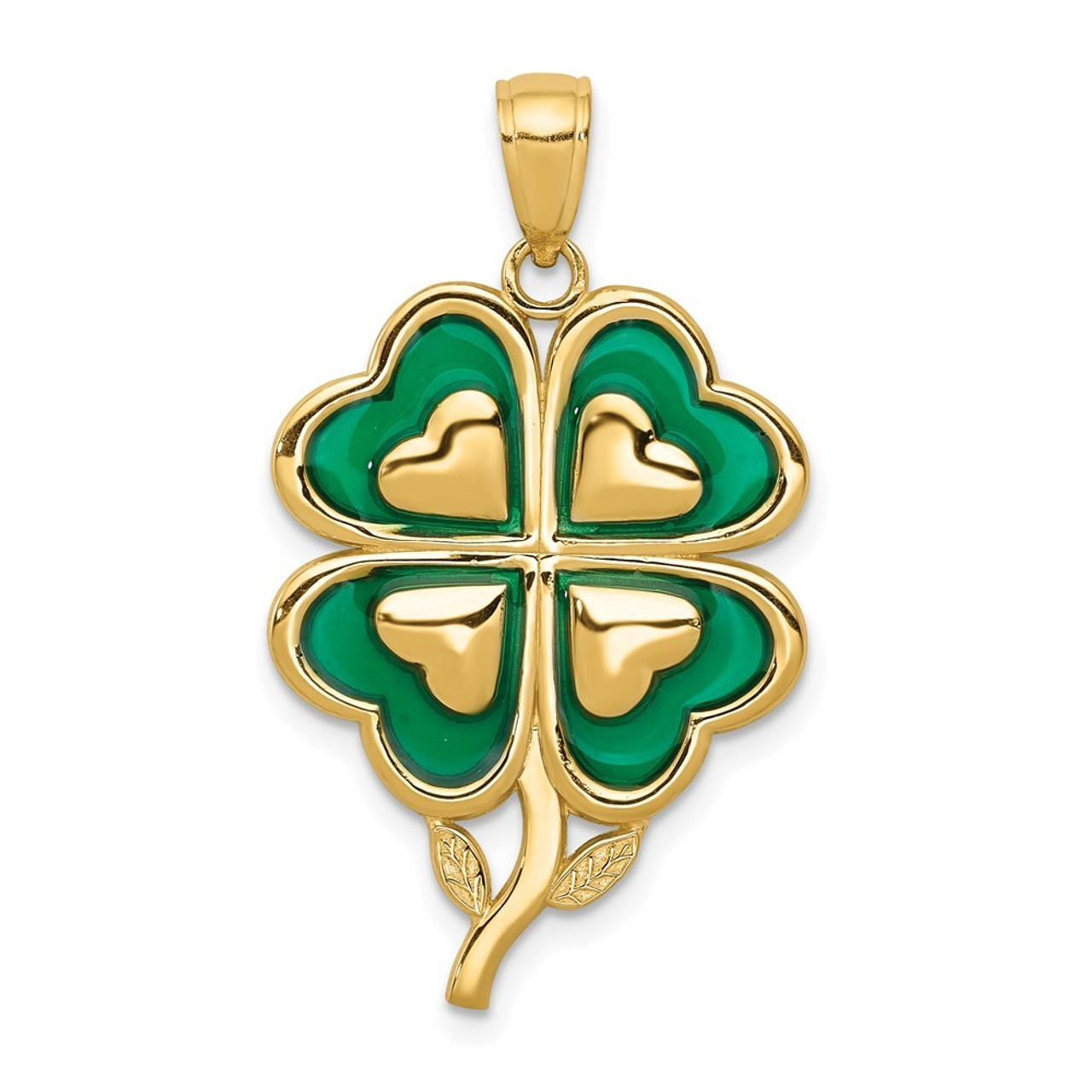 14K Yellow Gold 4-Leaf Clover Pendant with Green Acrylic Tips - (A85-351)