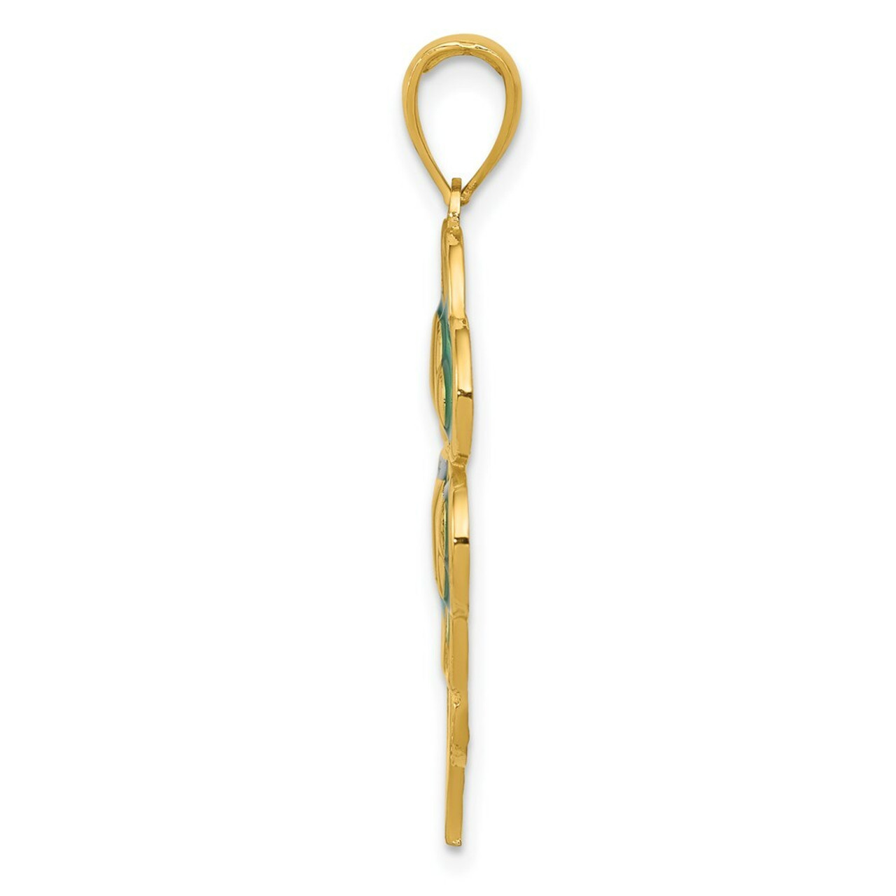 14K Yellow Gold 4-Leaf Clover Pendant with Green Acrylic Tips - (A85-351)
