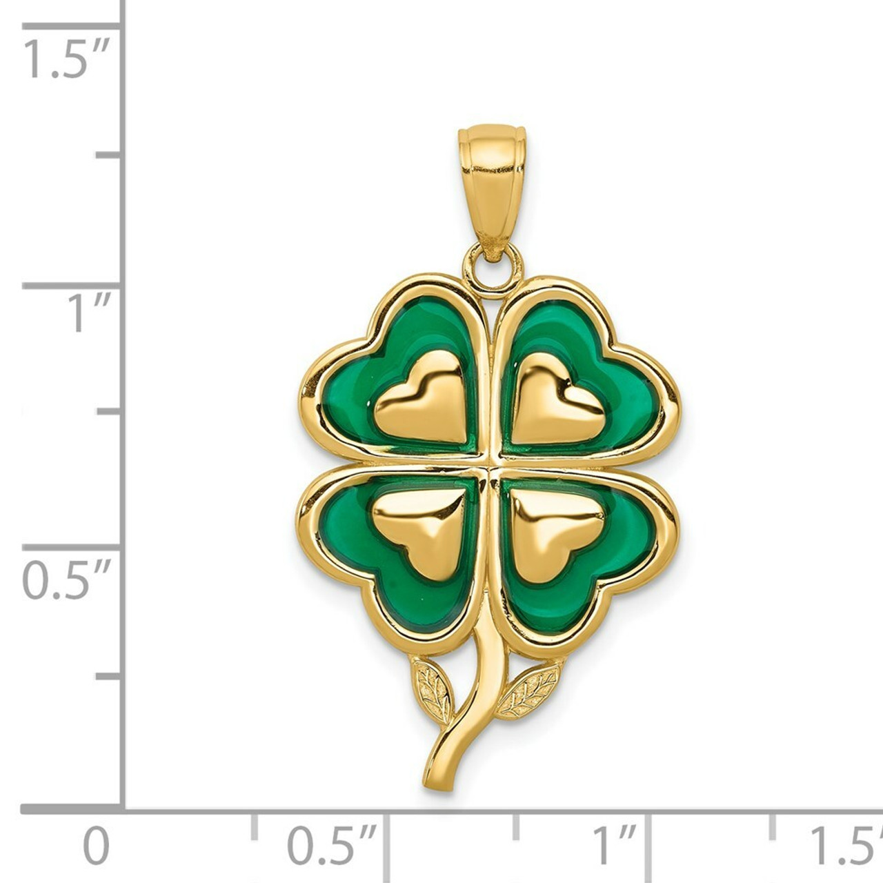 14K Yellow Gold 4-Leaf Clover Pendant with Green Acrylic Tips - (A85-351)
