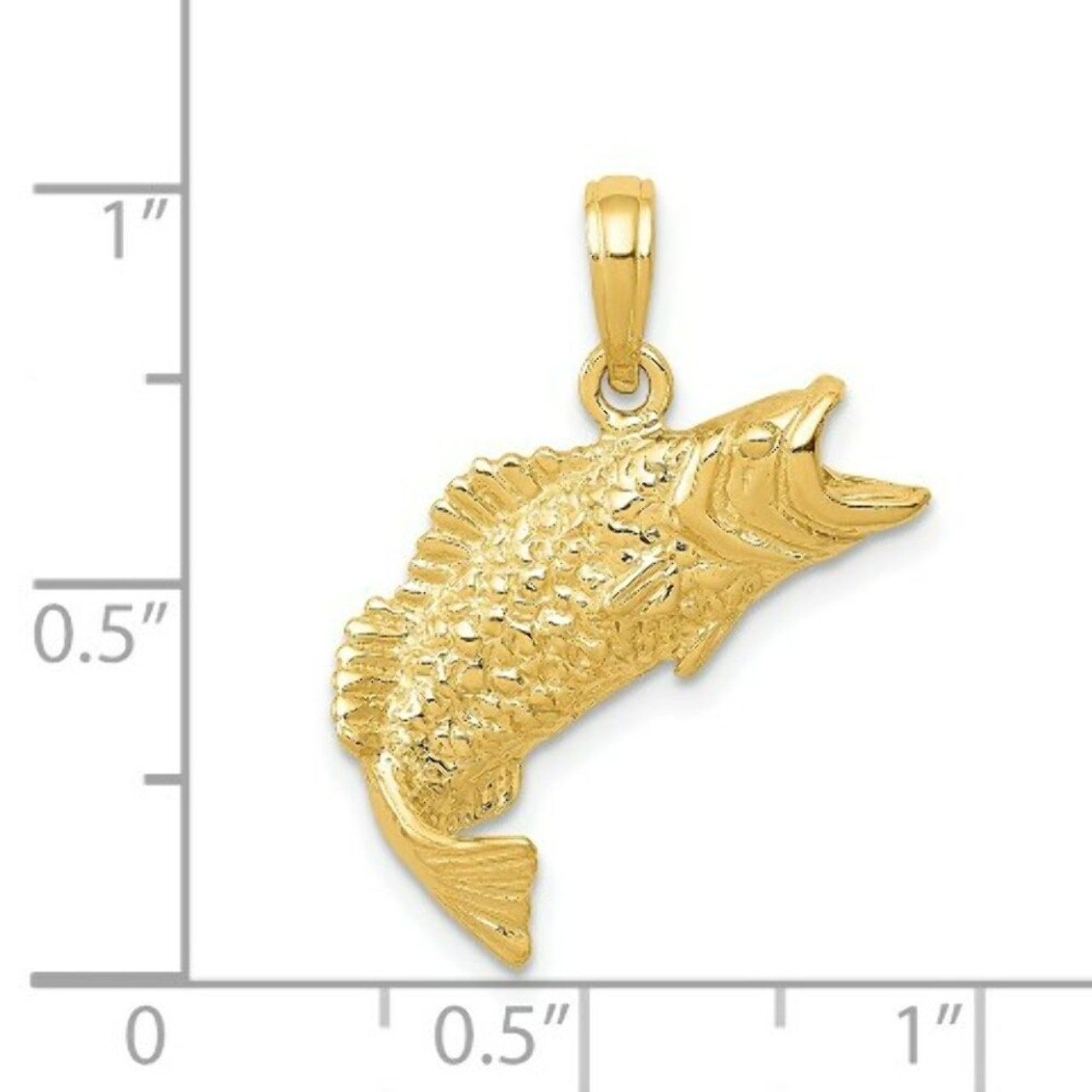 14K Yellow Gold Polished & Textured Bass Fish Pendant - (A85-475)
