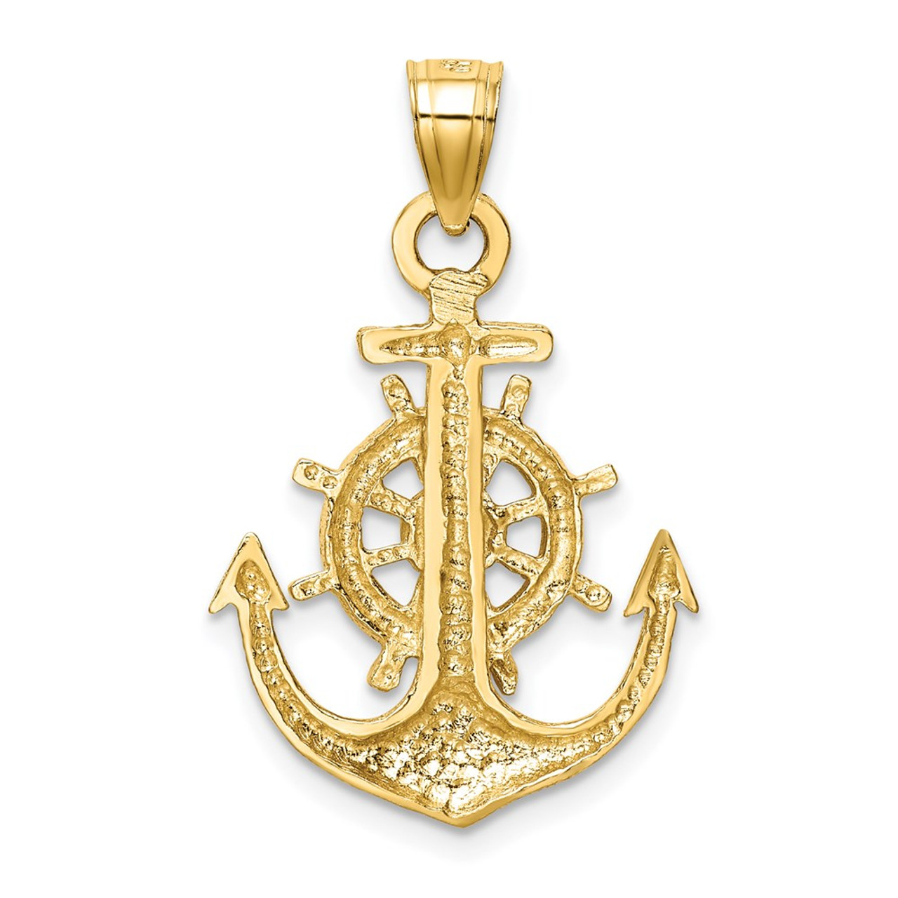 14k Yellow Gold Satin Diamond-cut Anchor Pendant - (A86-211) - Roy