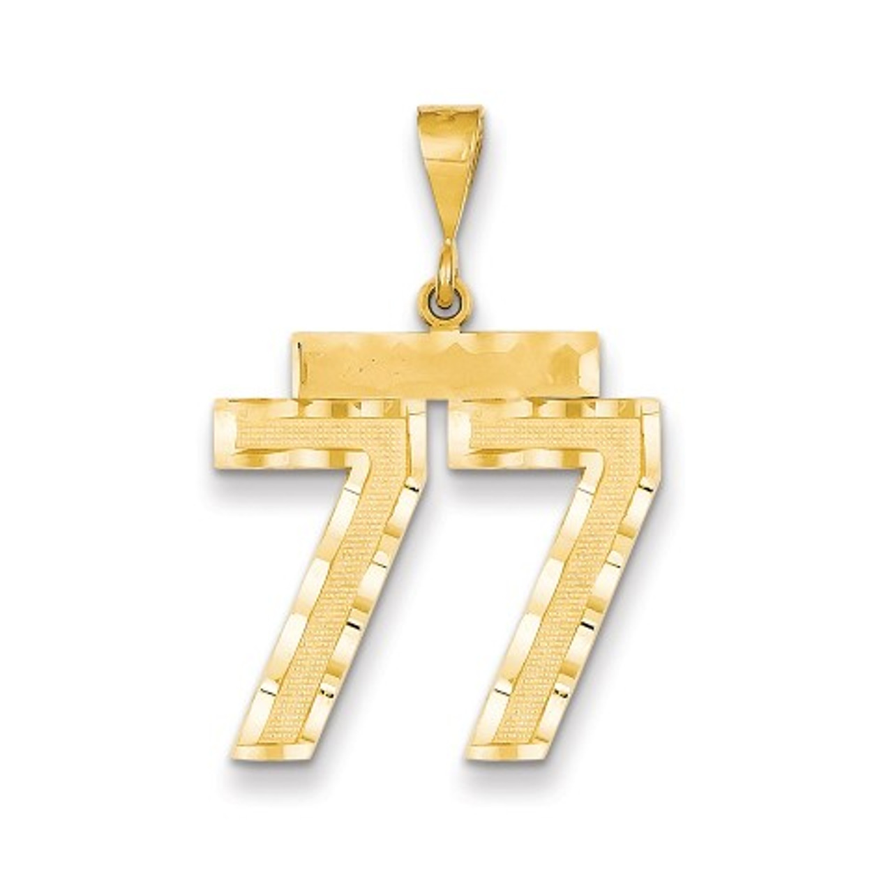 14k Yellow Gold Large Diamond-cut Number 77 Charm Pendant - (A87