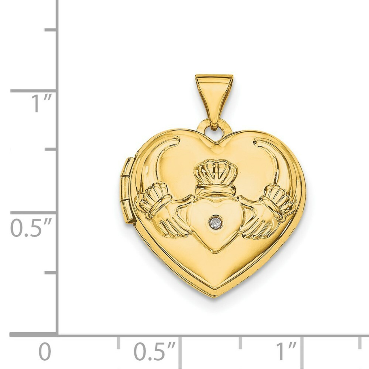 14K Yellow Gold Diamond Claddagh Heart Locket 20x15mm - (A99-553)