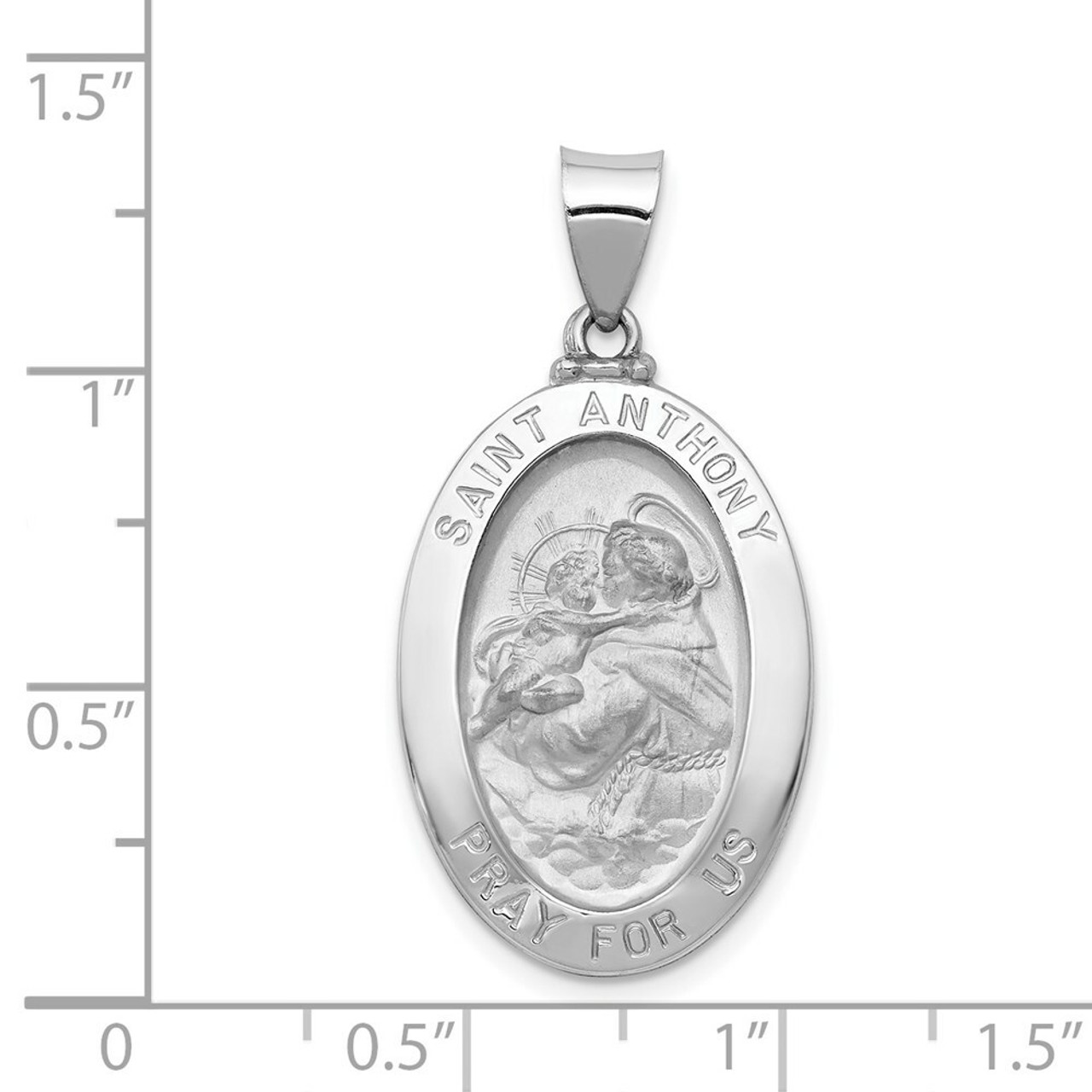 14K White Gold Polished and Satin St. Anthony Medal Pendant 15mm width - (B11-169)