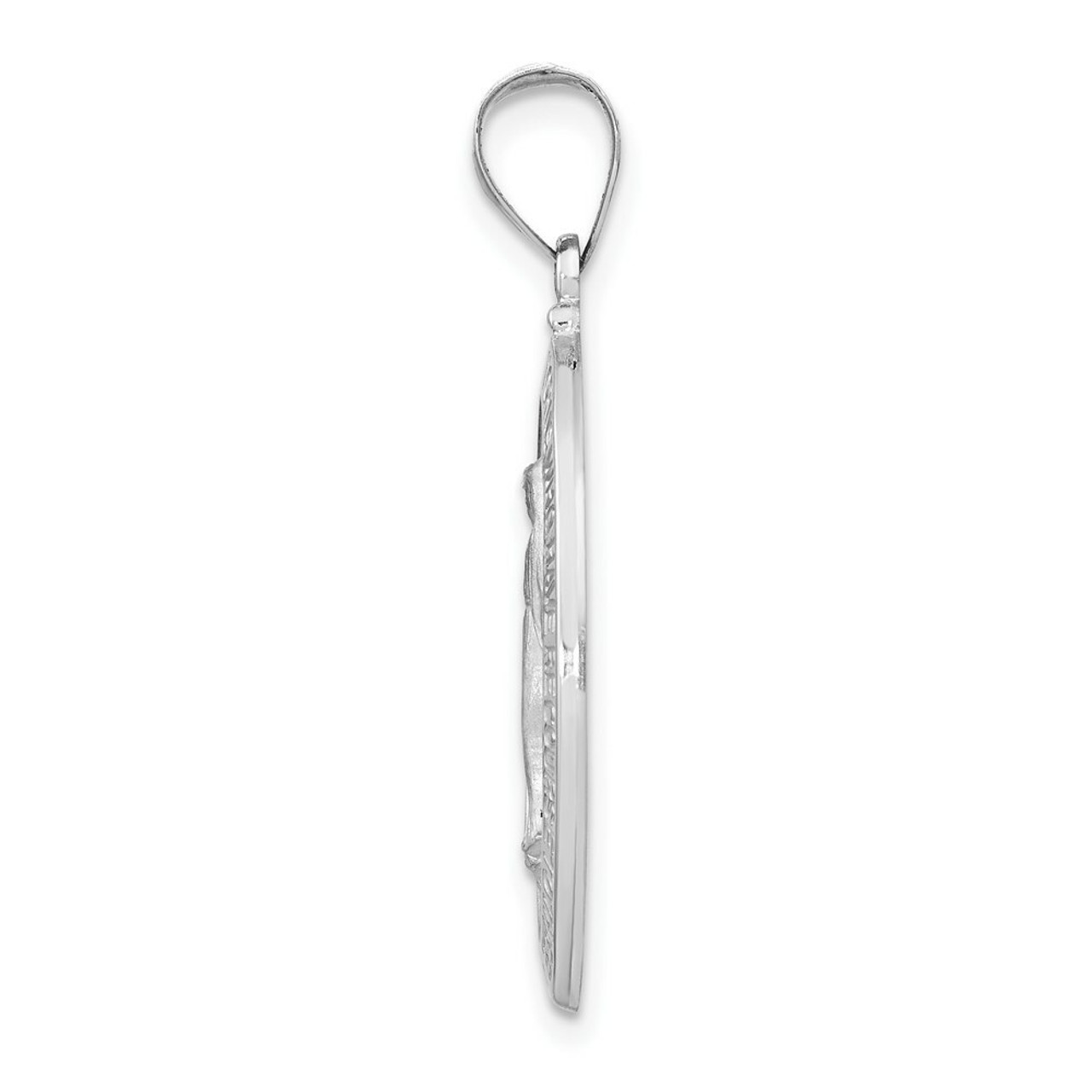 14K White Gold Polished and Satin Miraculous Medal Pendant 15mm width - (B11-368)