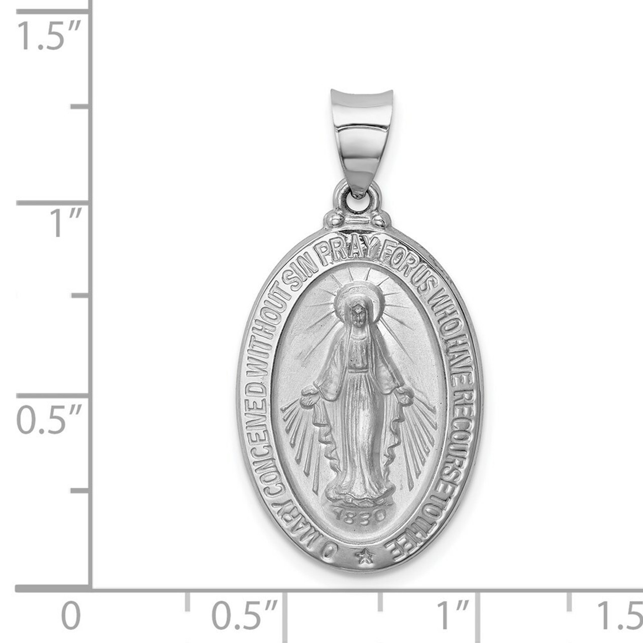 14K White Gold Polished and Satin Miraculous Medal Pendant 15mm width - (B11-368)