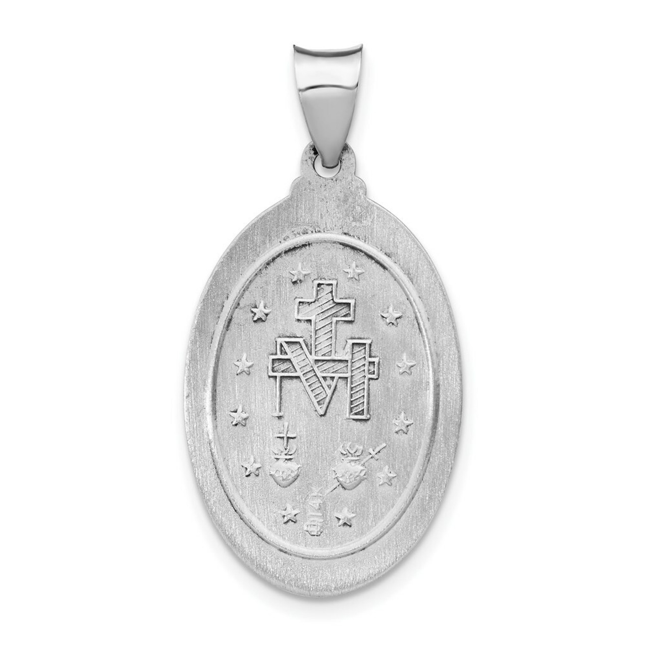 14K White Gold Polished and Satin Miraculous Medal Pendant 15mm width - (B11-368)
