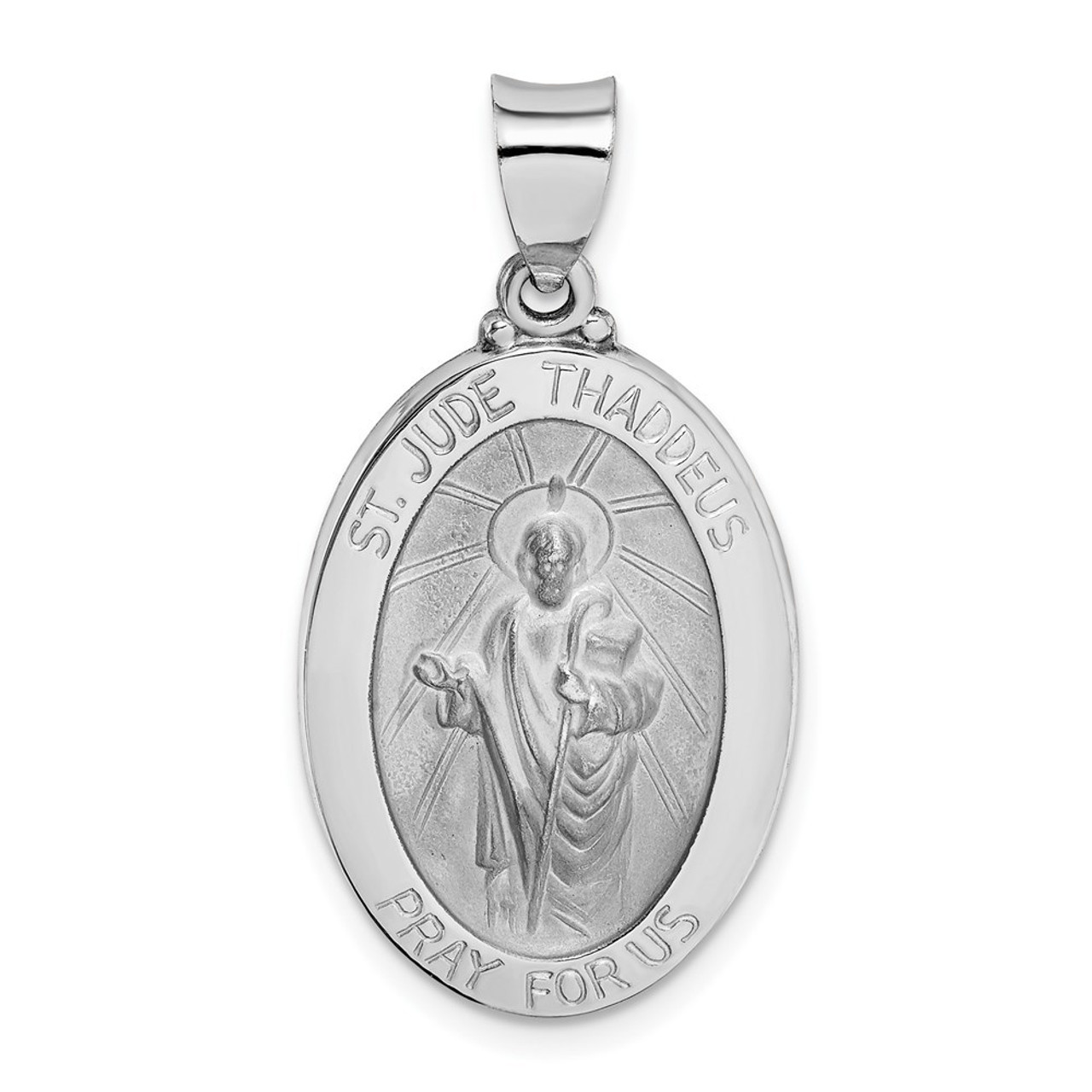 14K White Gold Polished and Satin St. Jude Thaddeus Medal Pendant 16mm width - (B11-733)