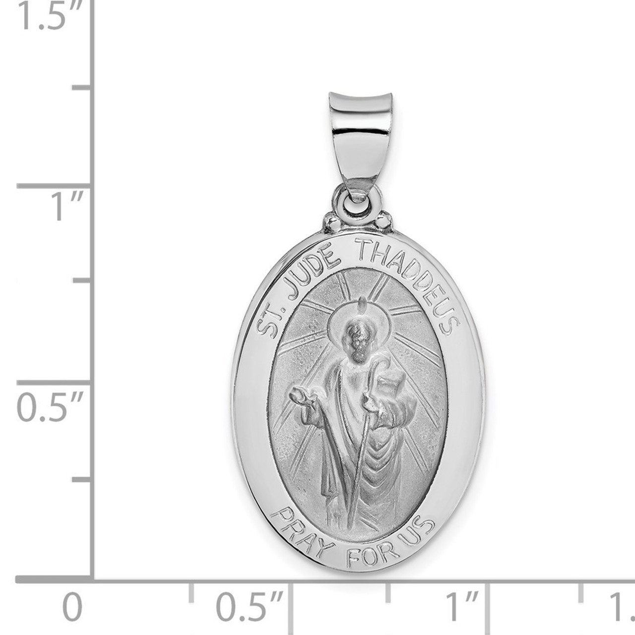 14K White Gold Polished and Satin St. Jude Thaddeus Medal Pendant 16mm width - (B11-733)