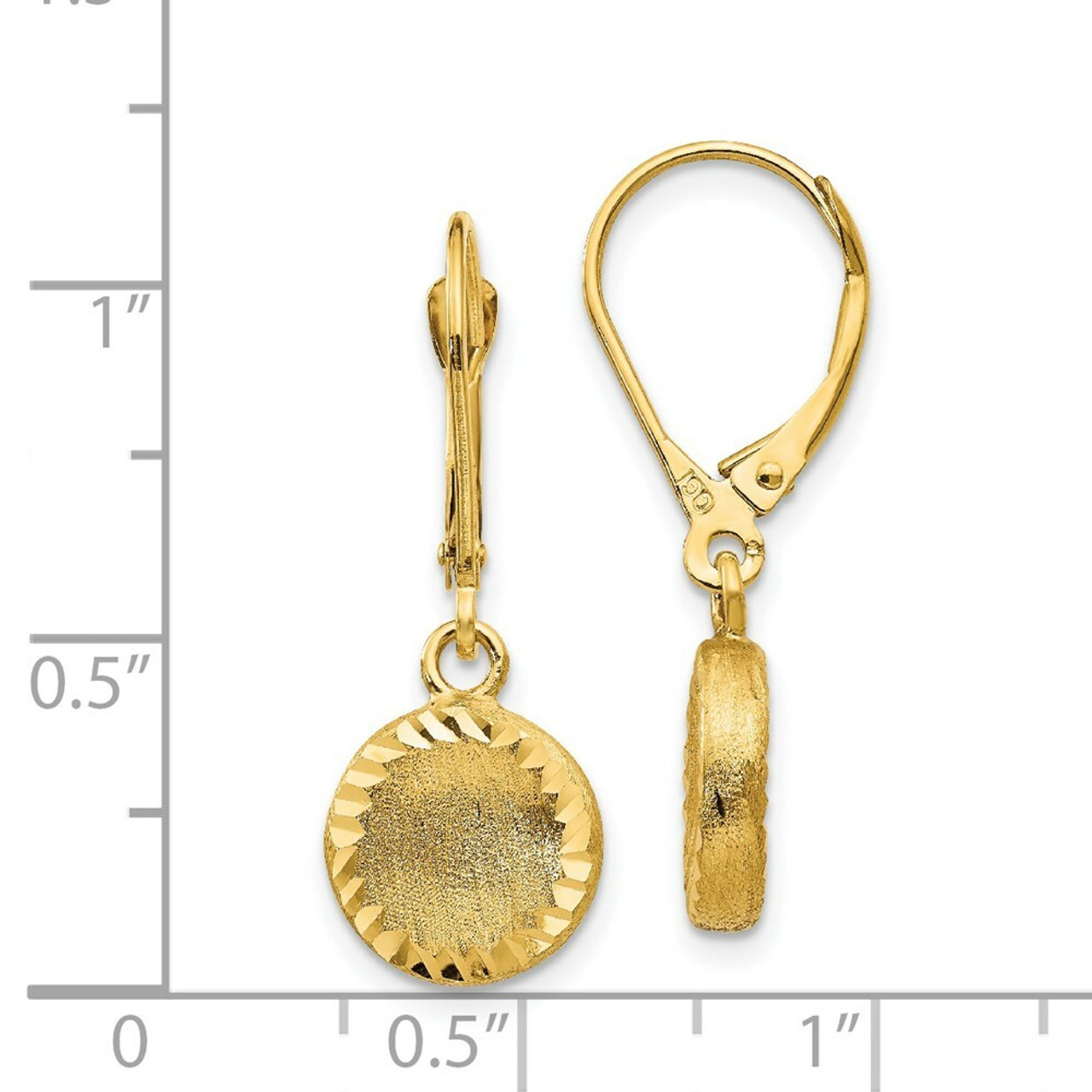 14K Yellow Gold Brushed Polished & Diamond-cut Circle Leverback Earrings - (B40-933)