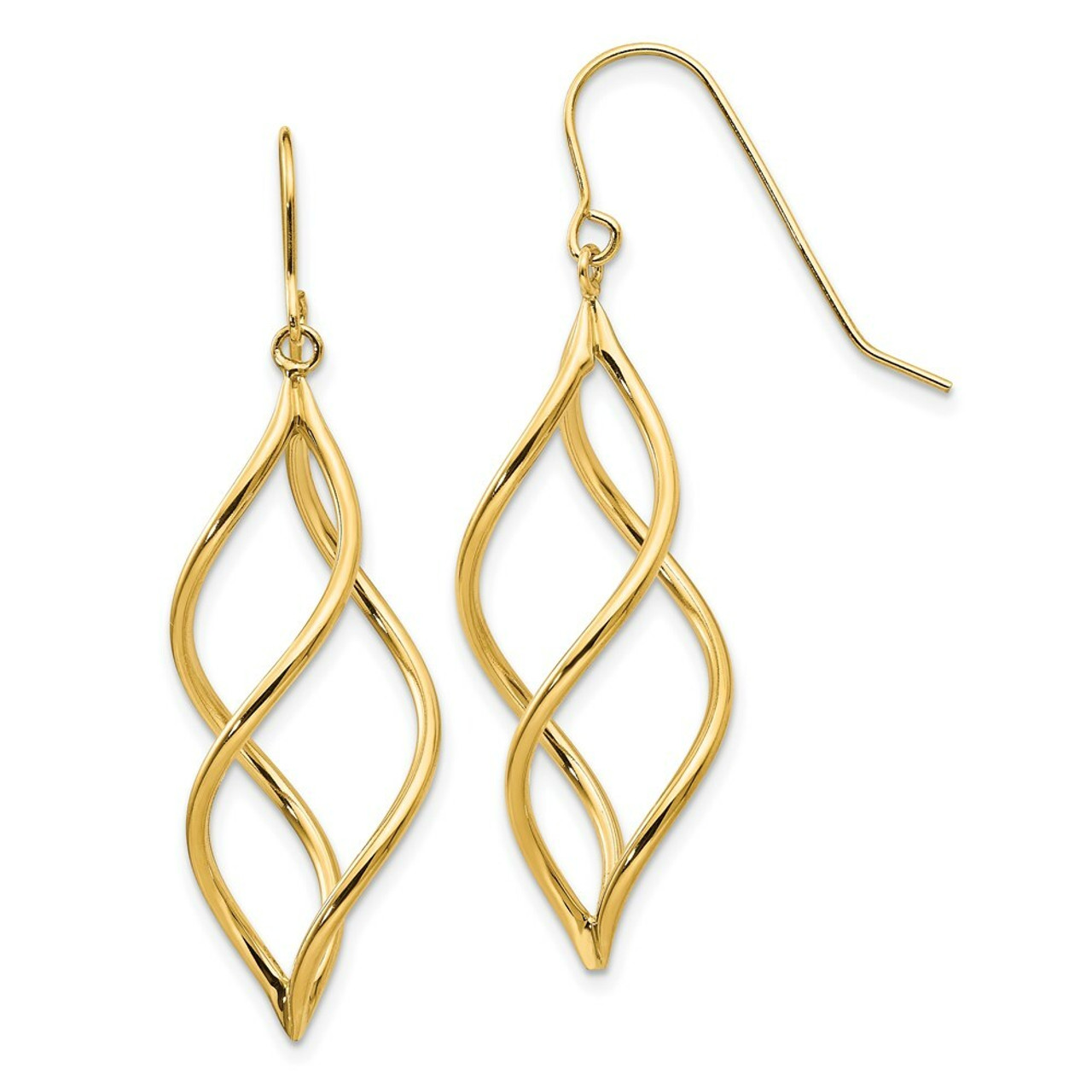 14K Yellow Gold Swirl Dangle Earrings - (B42-702)