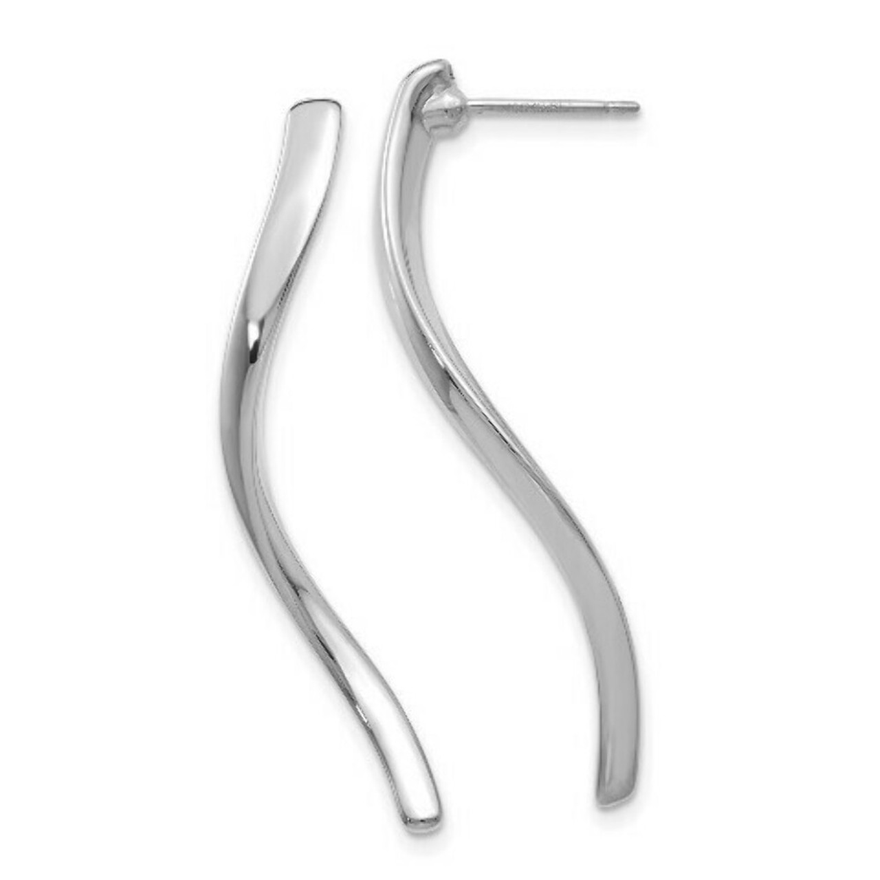 14K White Gold Long Curled Post Earrings - (B43-862)