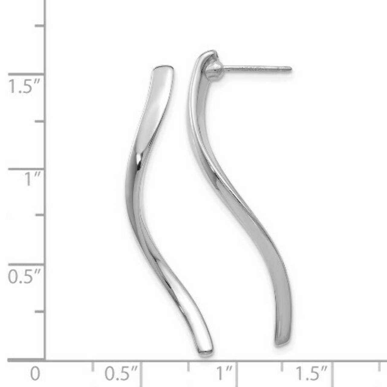 14K White Gold Long Curled Post Earrings - (B43-862)