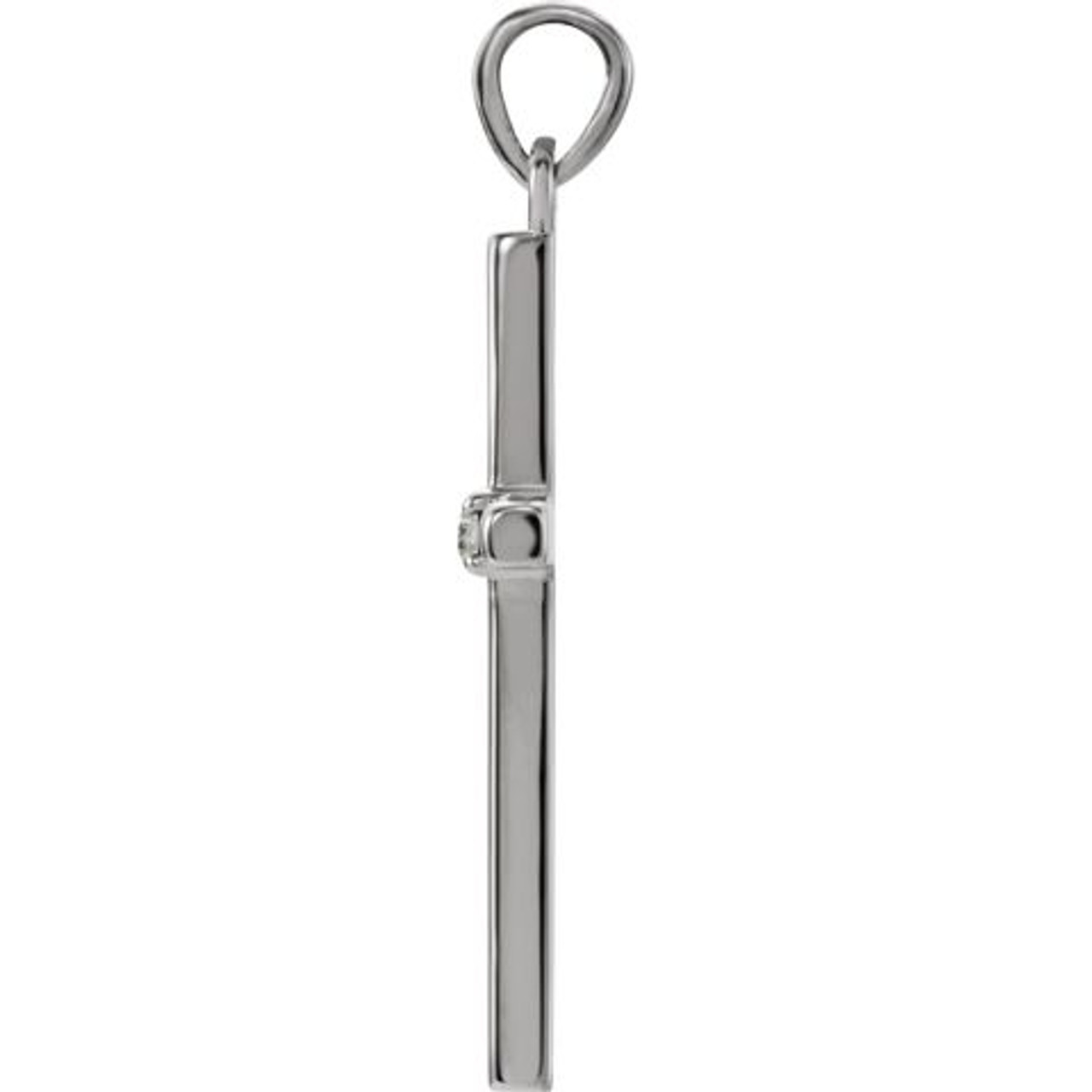 14K White Gold 26.5x13.75mm .02-Carat tw Diamond Cross Pendant - (B14-938)