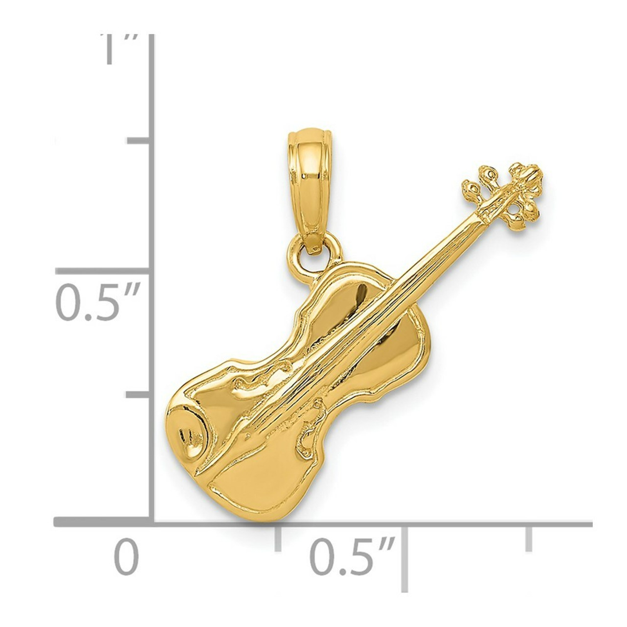 14K Yellow Gold Polished Solid 3-Dimensional Violin Pendant - (A83-189)