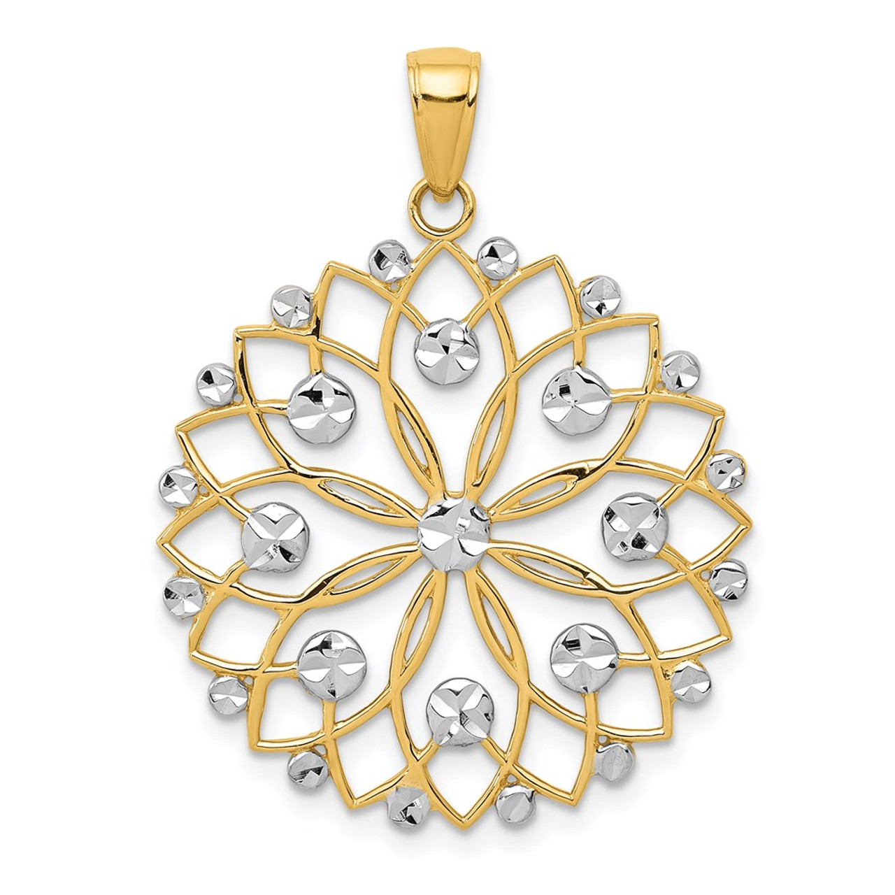 14K Yellow Gold & Rhodium Diamond-cut Flower Pendant - (A85-268