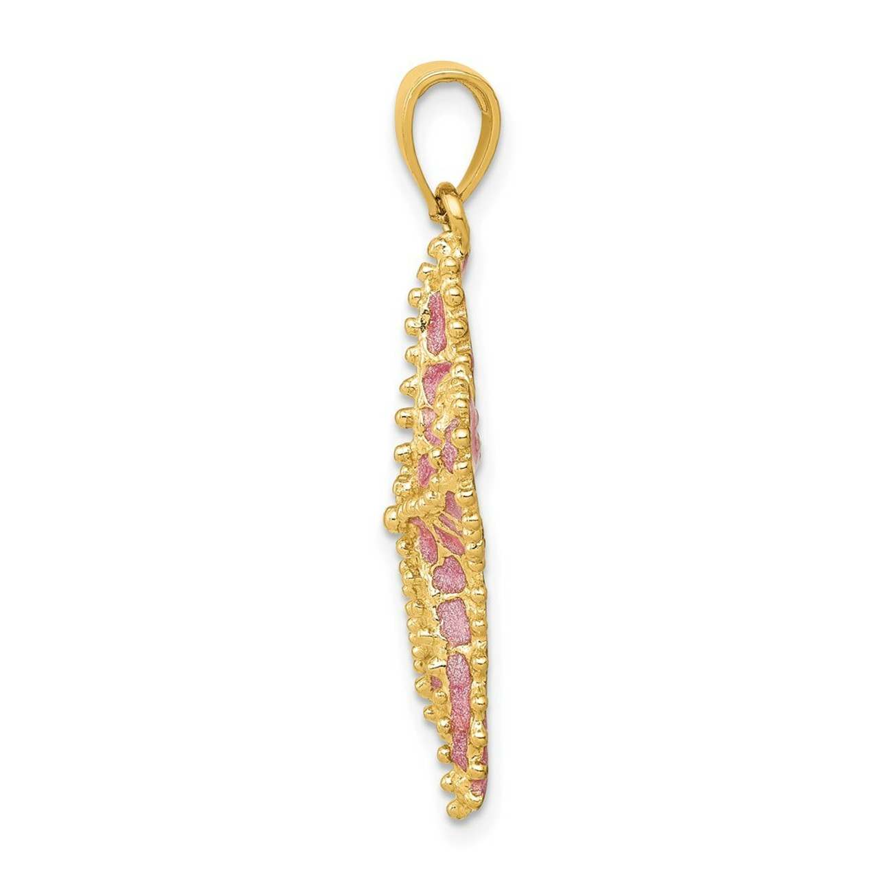 14K Yellow Gold Pink Enameled Starfish Pendant - (A85-300)