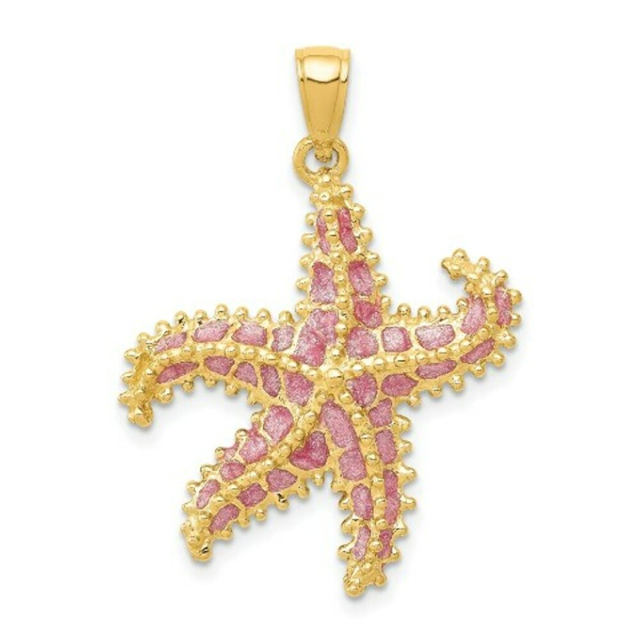 14K Yellow Gold Pink Enameled Starfish Pendant - (A85-300)