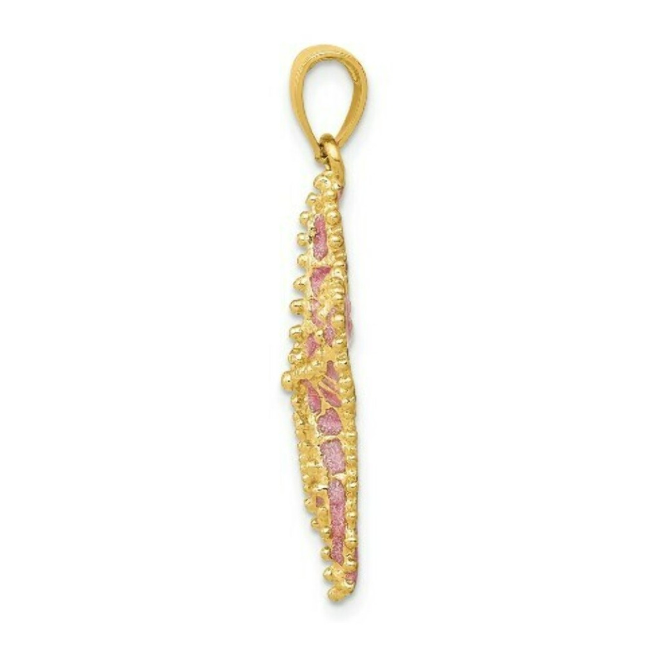 14K Yellow Gold Pink Enameled Starfish Pendant - (A85-300)