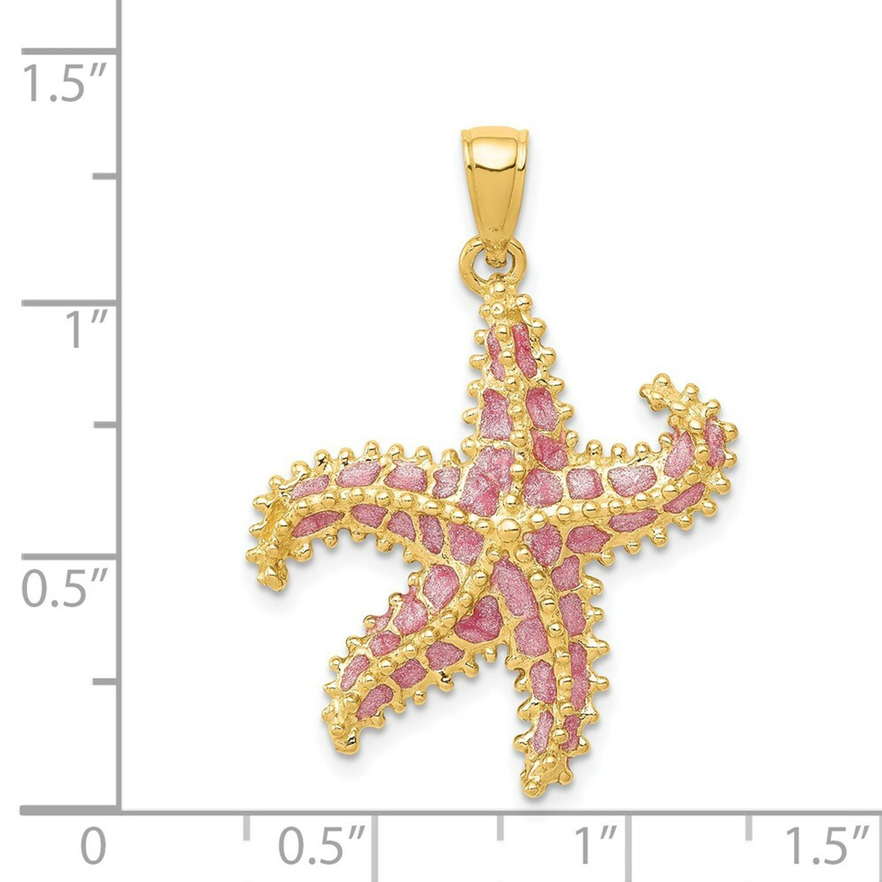 14K Yellow Gold Pink Enameled Starfish Pendant - (A85-300)