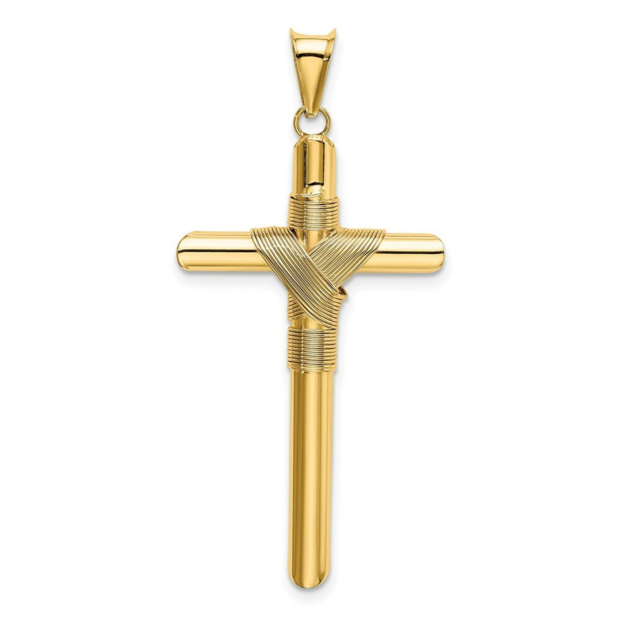 14k Yellow Gold Polished Tube Cross Pendant - (A87-264)