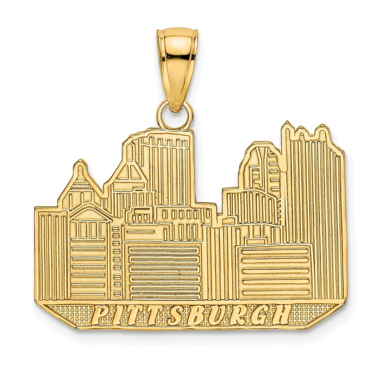 14K Yellow Gold Pittsburgh Skyline Charm Pendant - (A91-844)