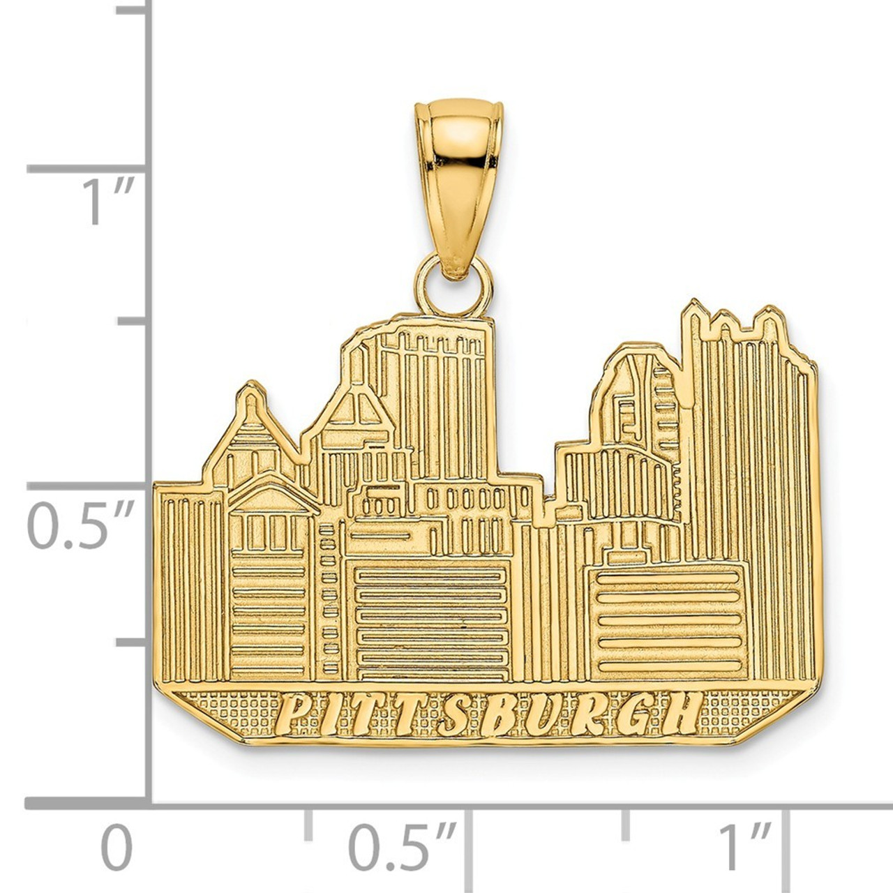 14K Yellow Gold Pittsburgh Skyline Charm Pendant - (A91-844)