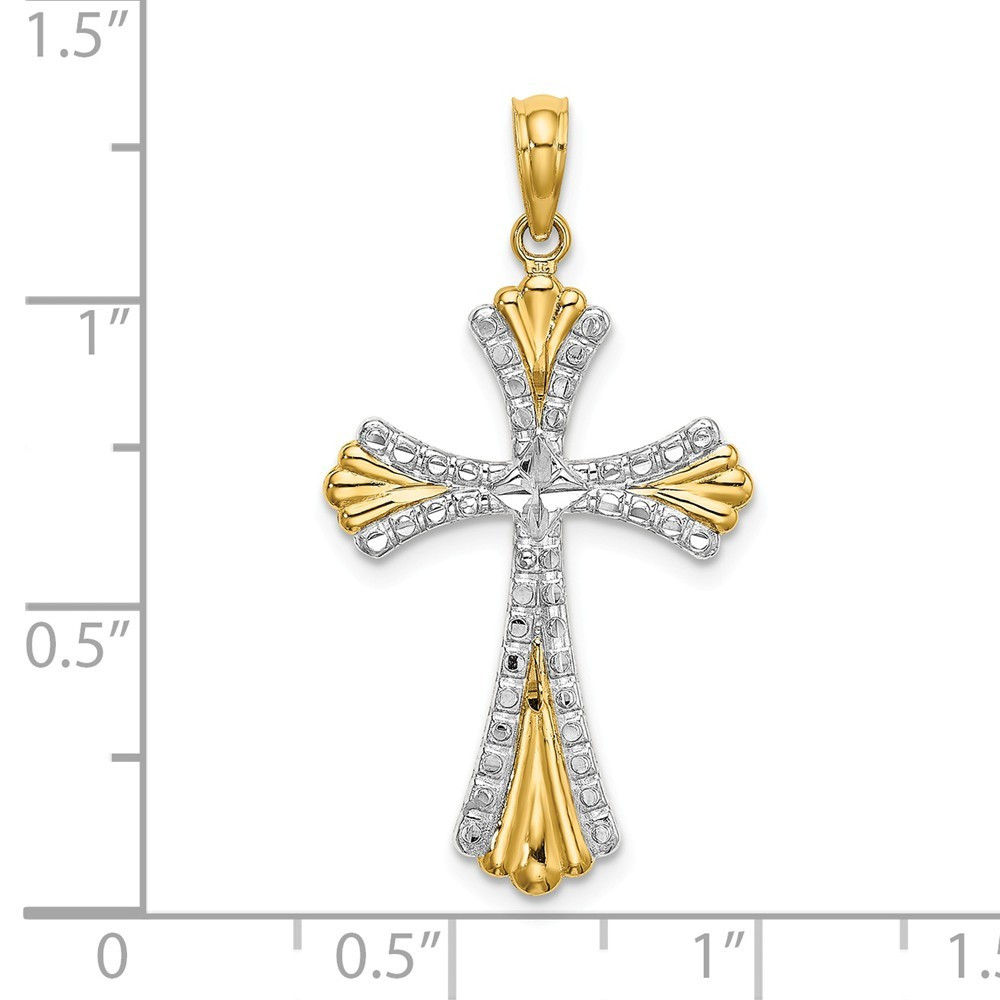 14K Yellow Gold Two-tone with Diamond-cut Reversible Cross Charm
