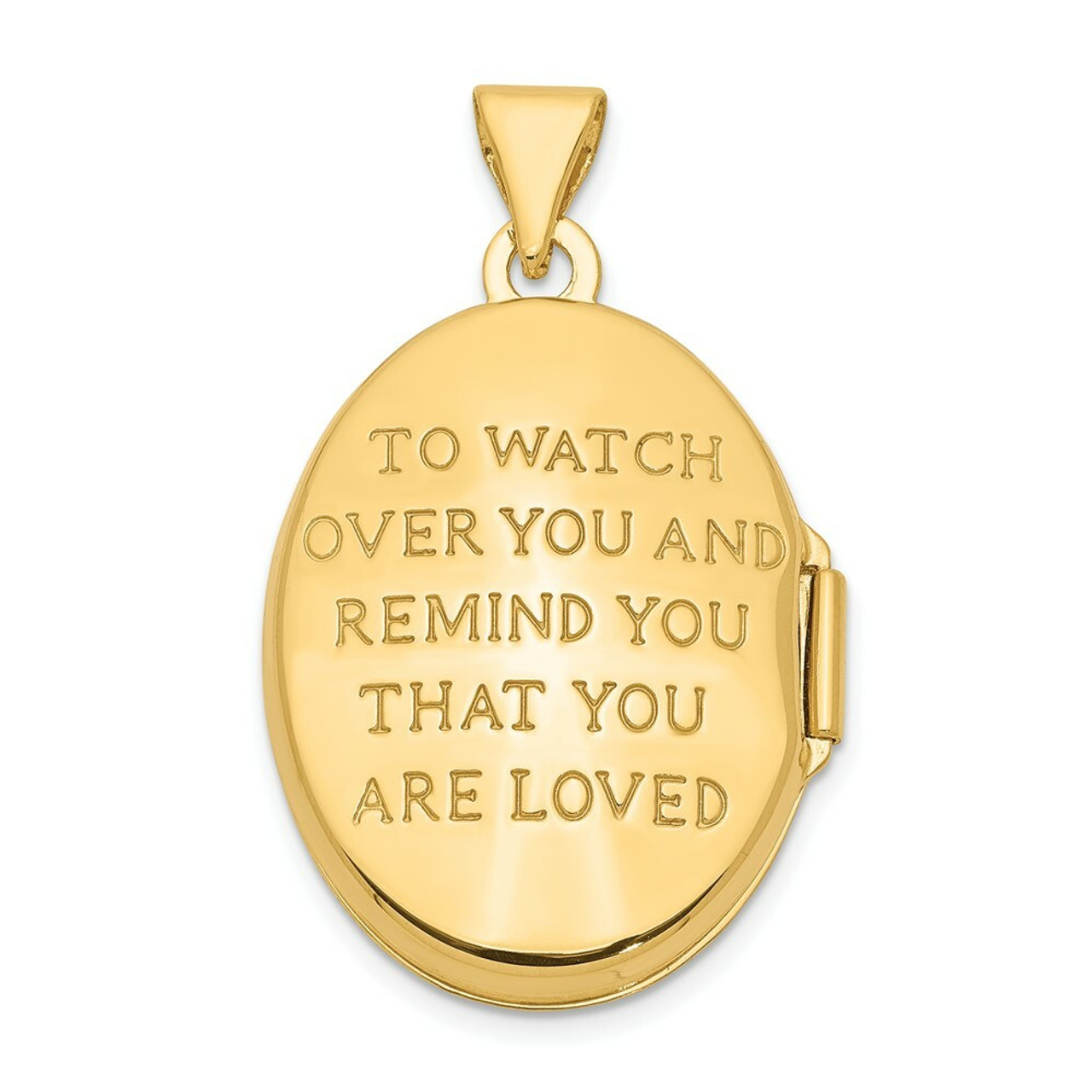 14K Yellow Gold with White Rhodium 21mm Oval Guardian Angel Locket 21x18mm - (A99-423)