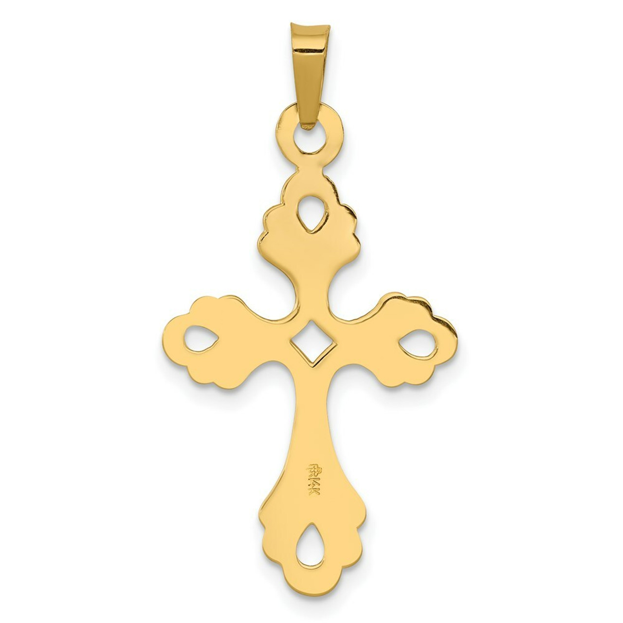 14K Yellow Gold Polished Fleur De Lis Cross Pendant - (B11-182)
