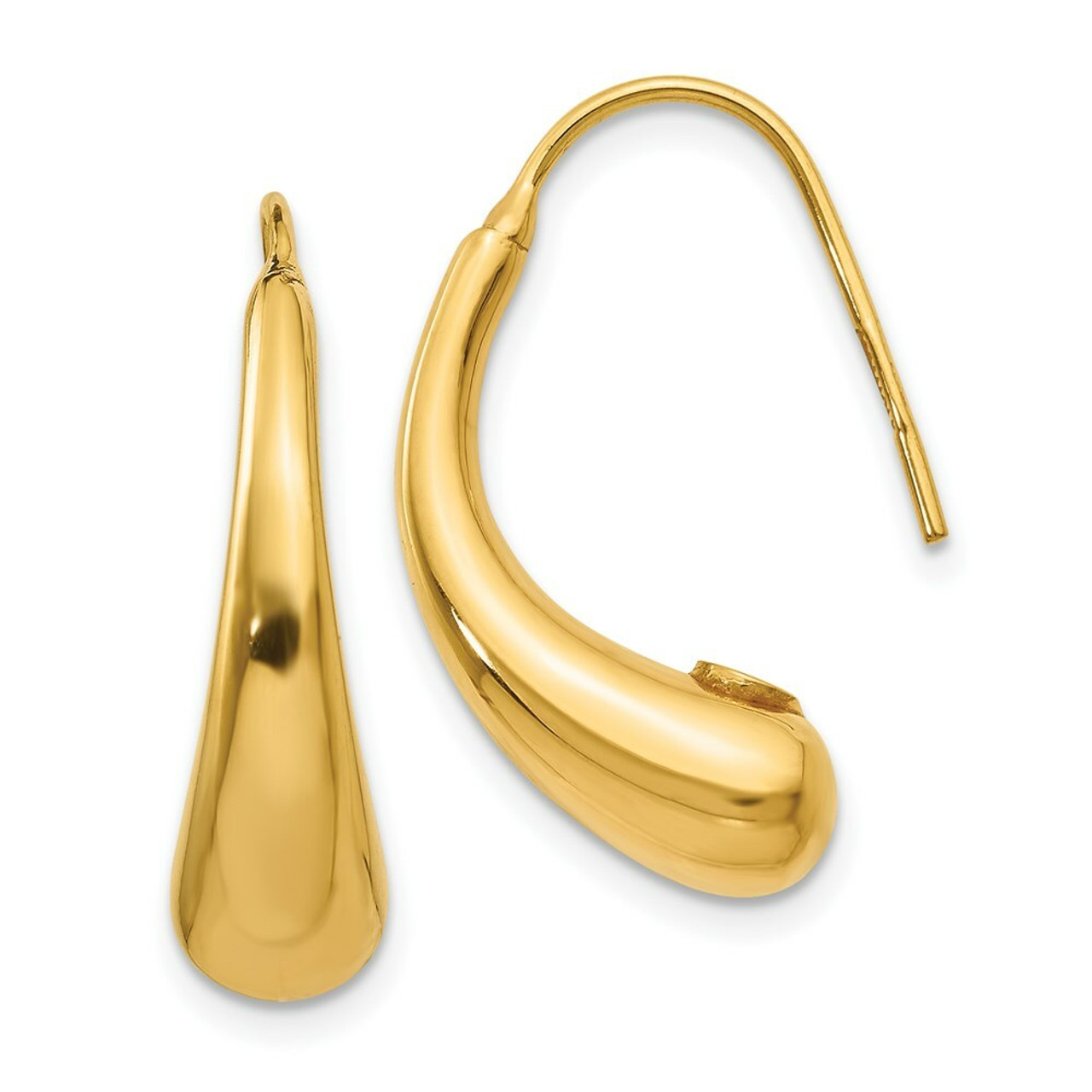 14K Yellow Gold Polished Puffed Teardrop Shepherd Hook Earrings - (B40-926)