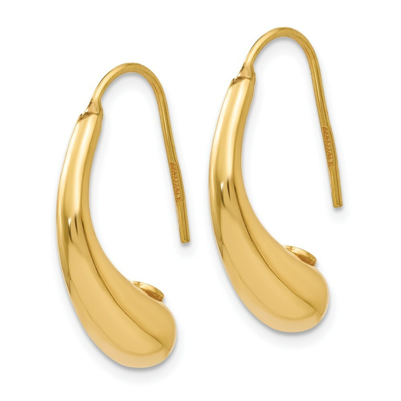 14K Yellow Gold Polished Puffed Teardrop Shepherd Hook Earrings - (B40-926)