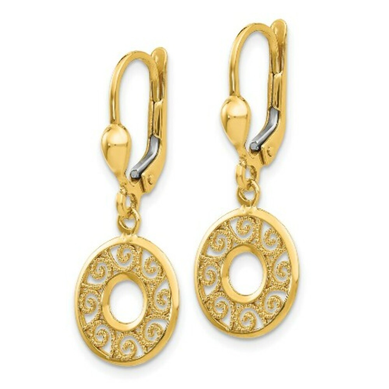 14K Yellow Gold Leverback Filigree Earrings - (B41-875)