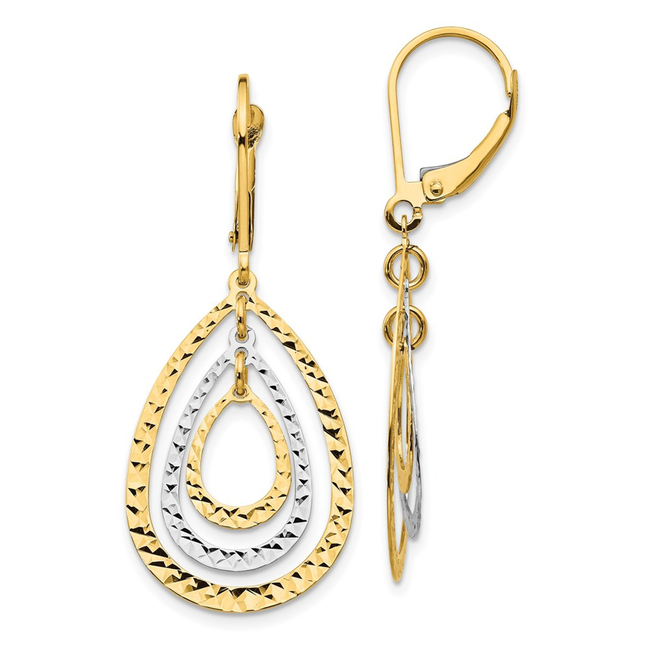 14K Two-tone Gold Diamond-cut Leverback Earrings - (B42-263)