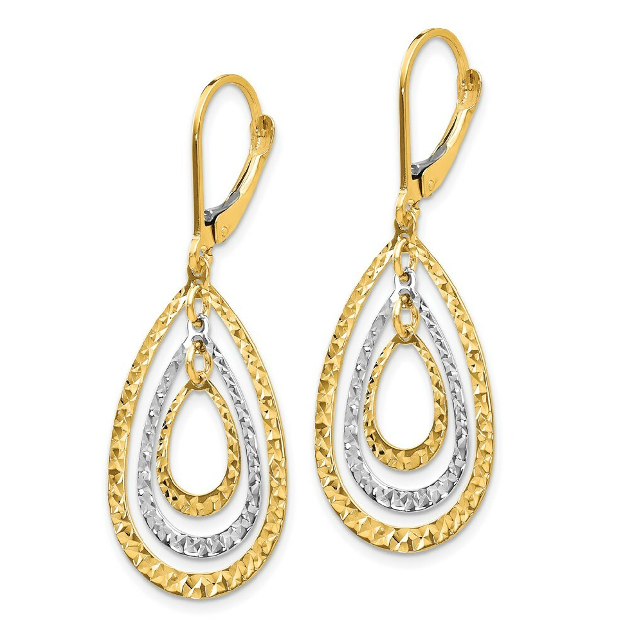 14K Two-tone Gold Diamond-cut Leverback Earrings - (B42-263)