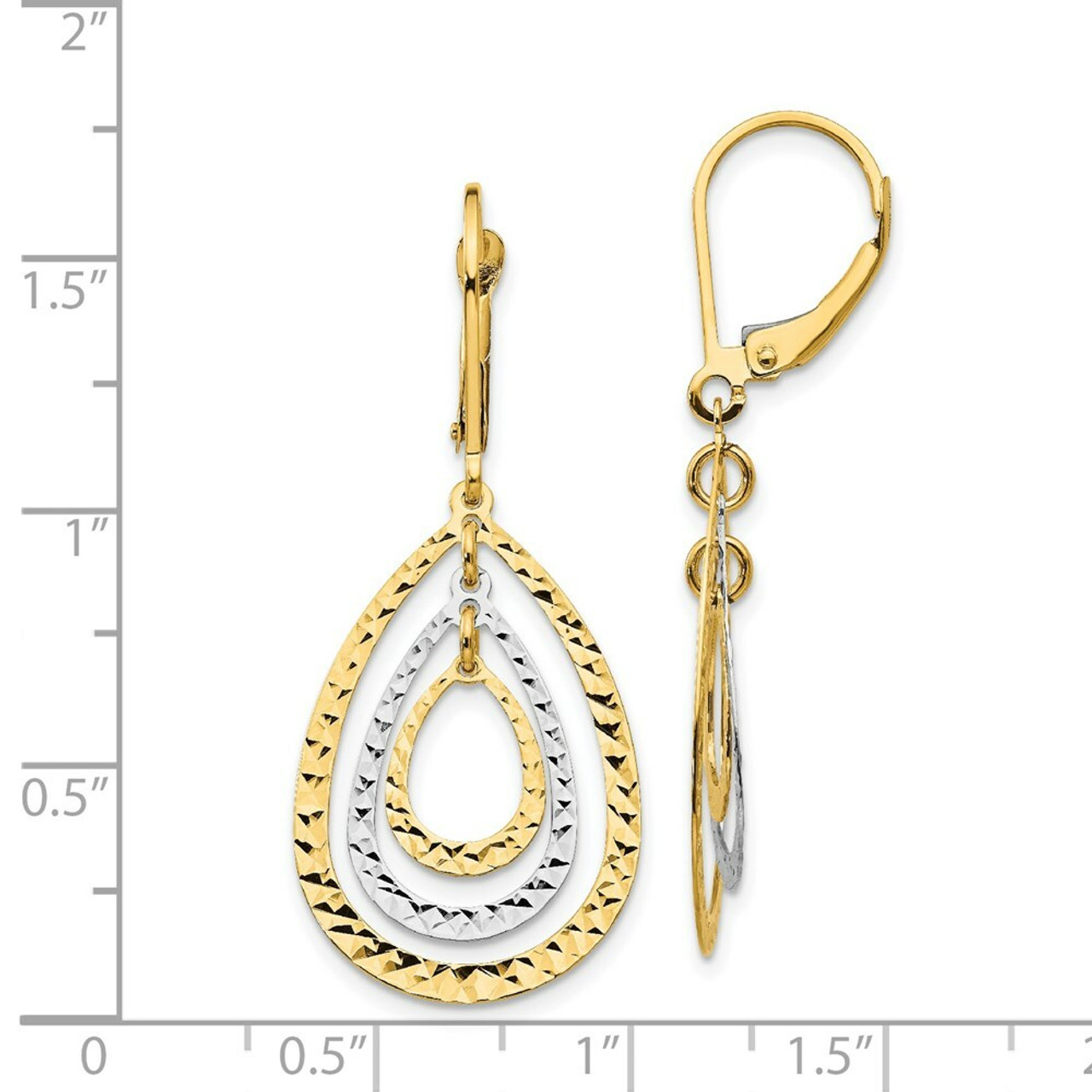 14K Two-tone Gold Diamond-cut Leverback Earrings - (B42-263)