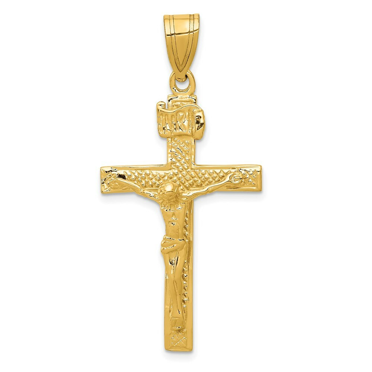 14K Yellow Gold INRI Crucifix Pendant - (A82-897)