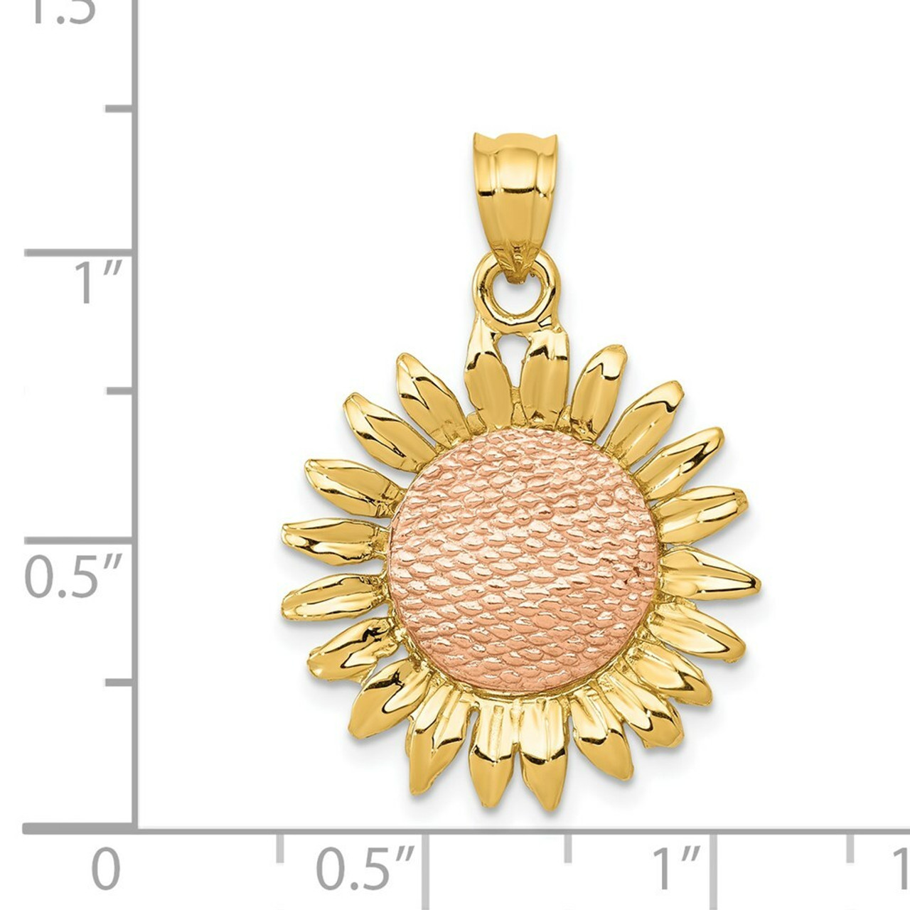 14k Two-tone Yellow and Rose Gold Polished Sunflower 20mm Pendant - (A87-161)