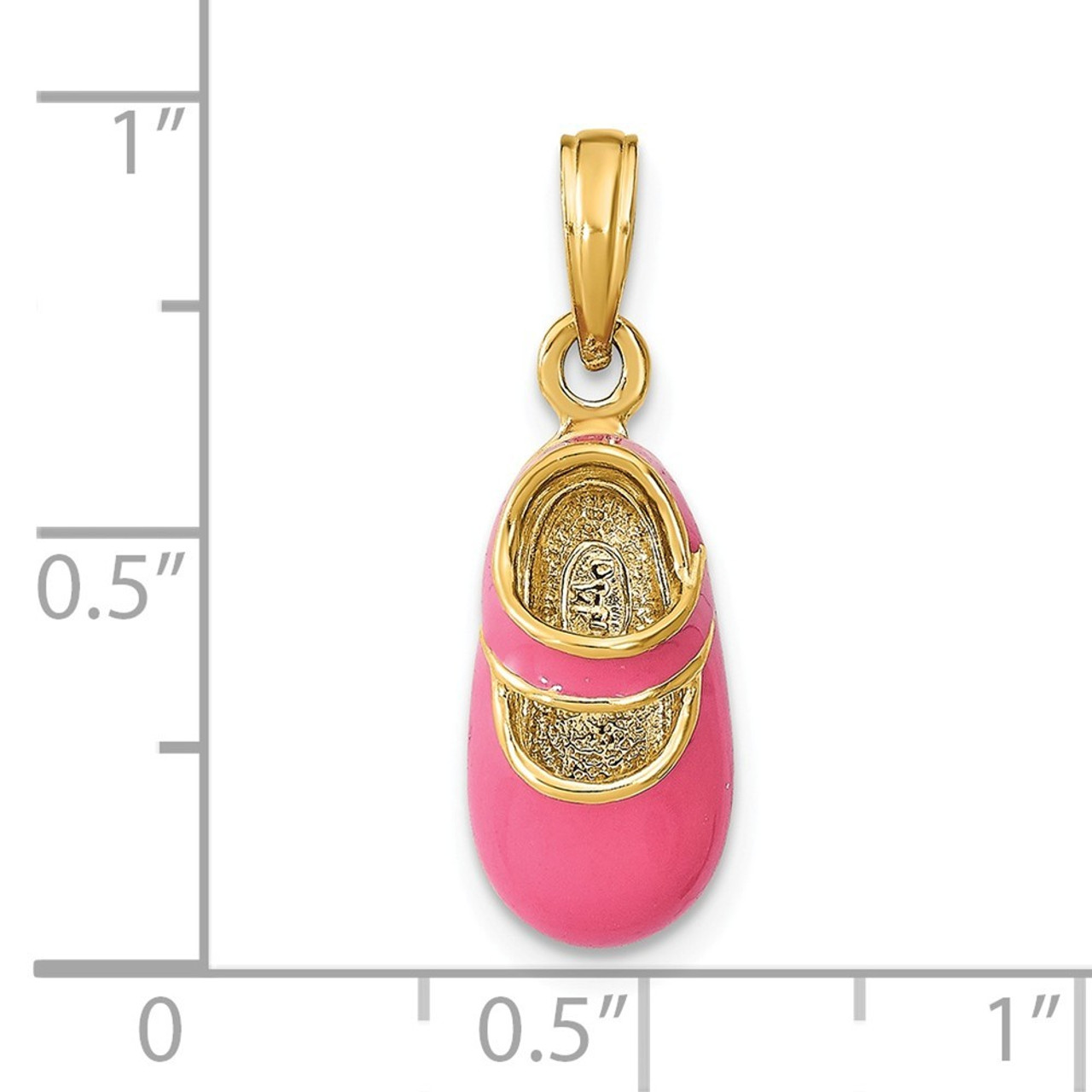 14K Yellow Gold With Pink Enamel 3-D Baby Shoe Charm Pendant