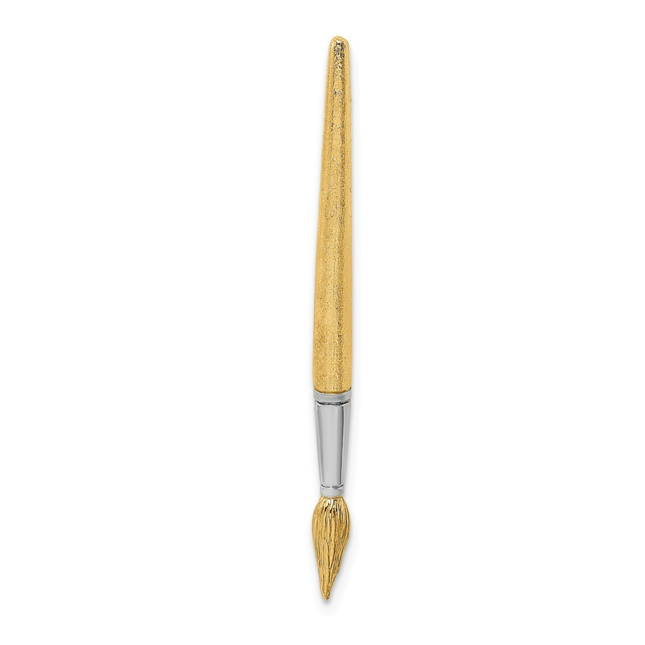 14k Yellow Gold and White Rhodium 3-D Water Paint Brush Charm Pendant - (A93-723)
