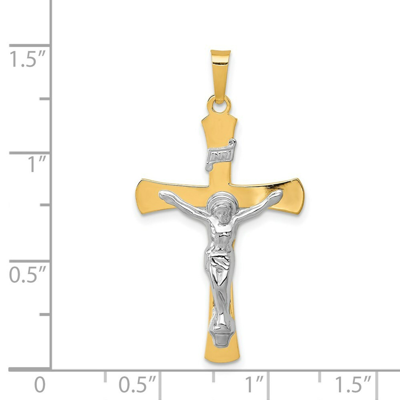 14K Two-tone Gold INRI Crucifix Pendant 36mm length - (B11-390)