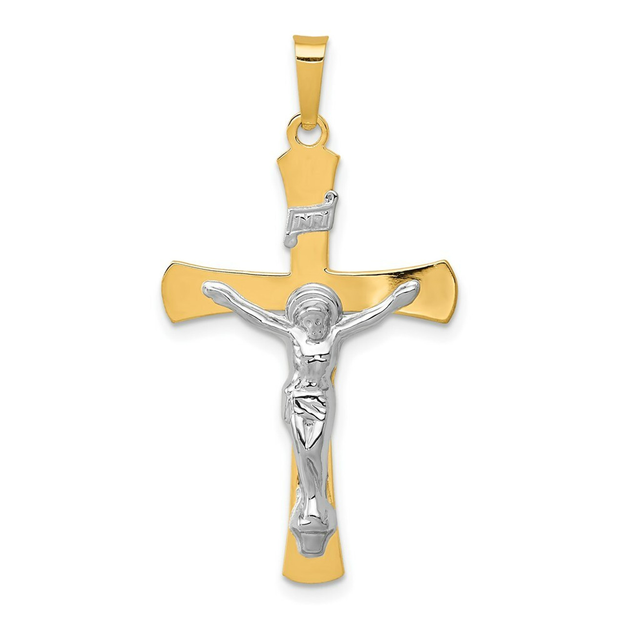 14K Two-tone Gold INRI Crucifix Pendant 36mm length - (B11-390)