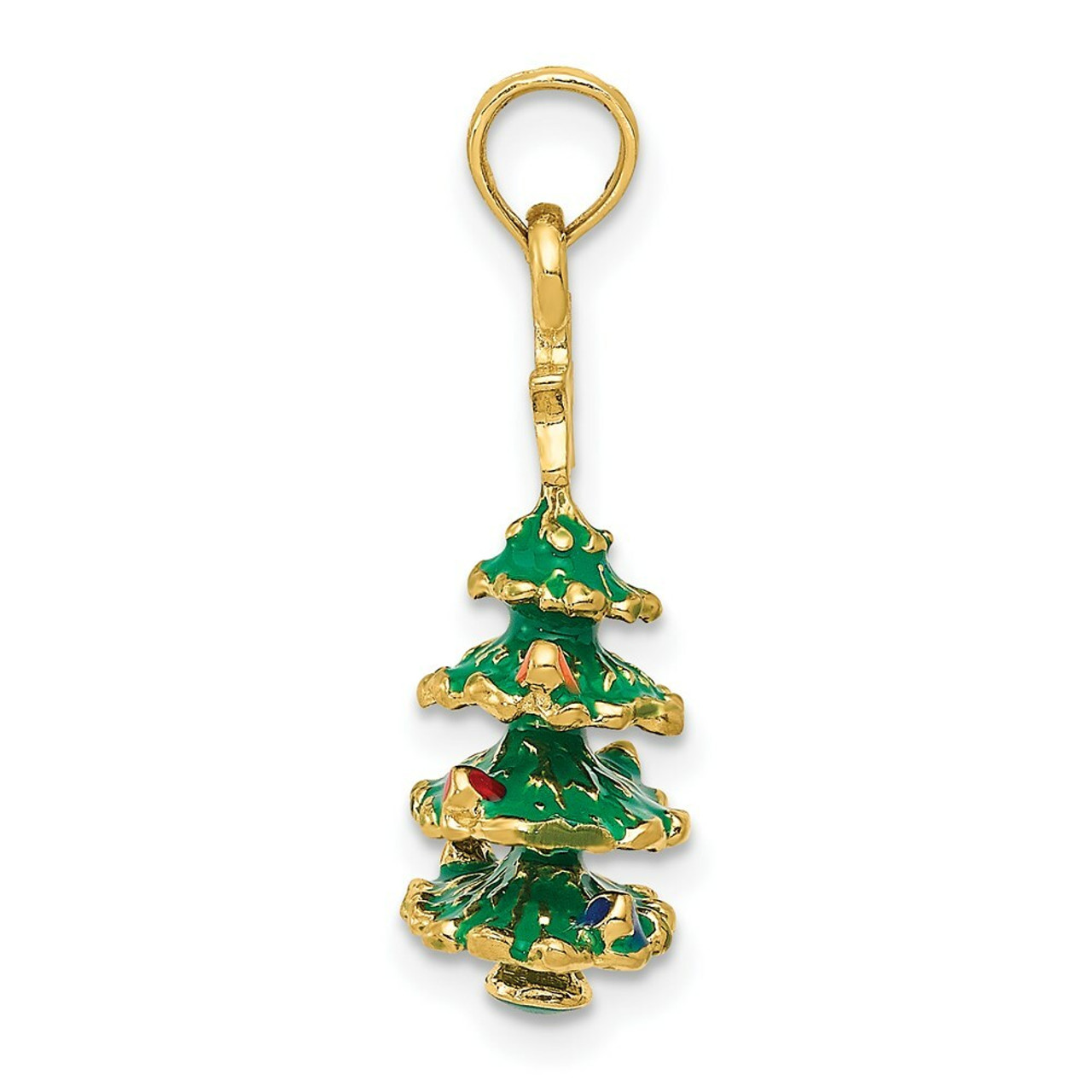 14K Yellow Gold Enameled Christmas Tree Pendant - (B13-137)