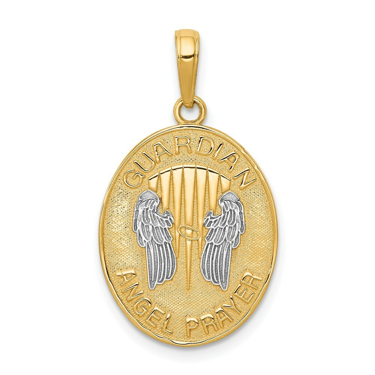 14K Yellow Gold Two-tone Reversible Prayer Guardian Angel Pendant