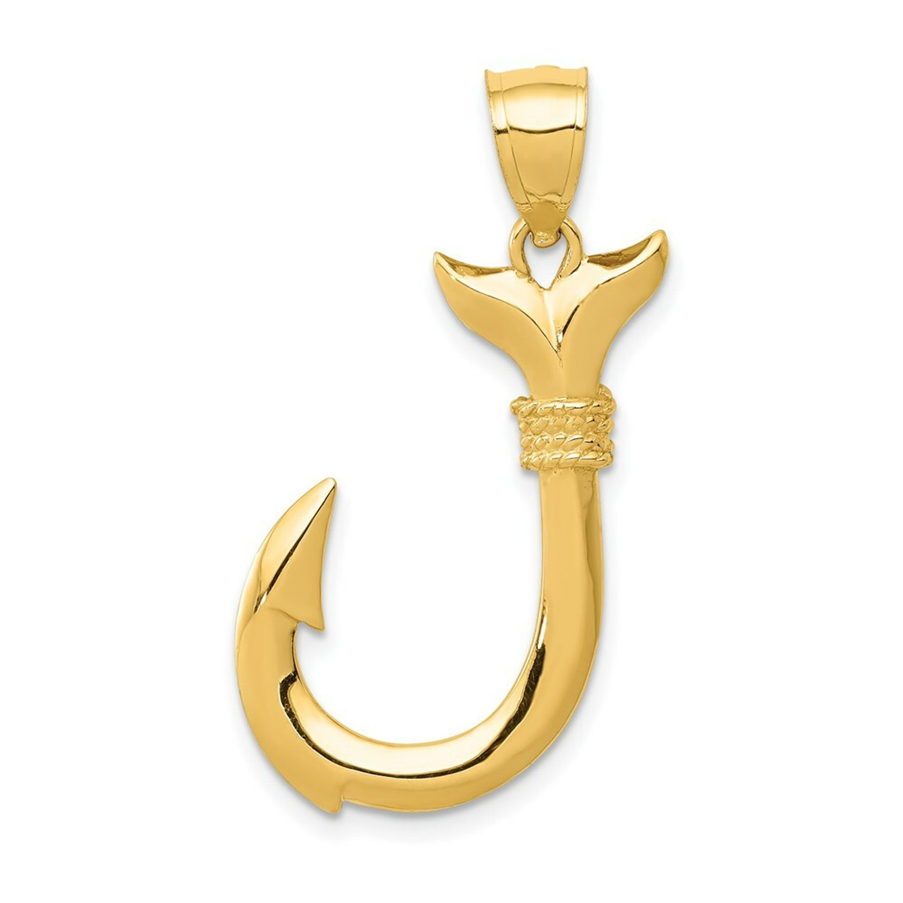 14K Yellow Gold Whale Tail Hook Pendant